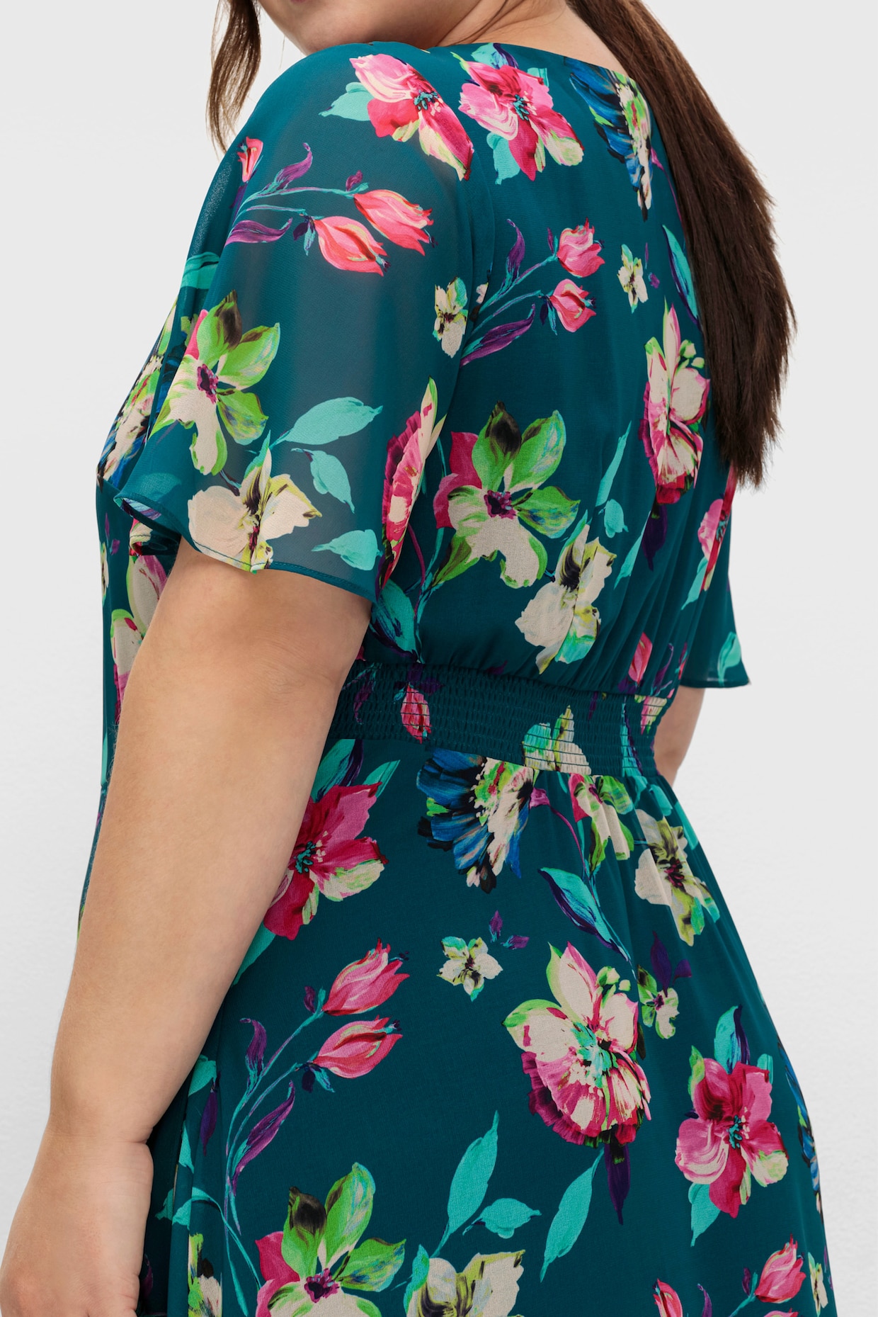 sheego Chiffon jurk - donkerpetrol gedessineerd