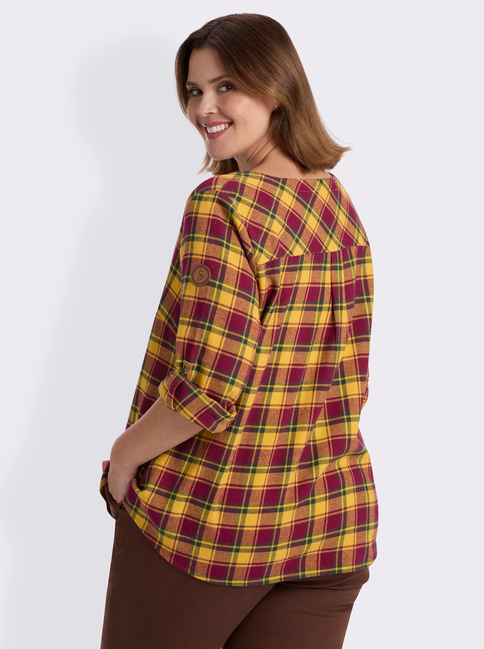 sheego Tunika mit Karo-Muster - ocker-moos-kariert