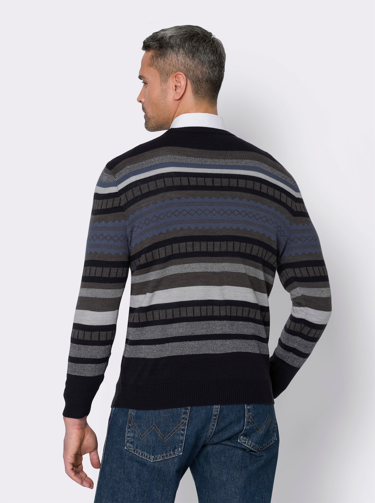 Pullover - marine/grijs gedessineerd