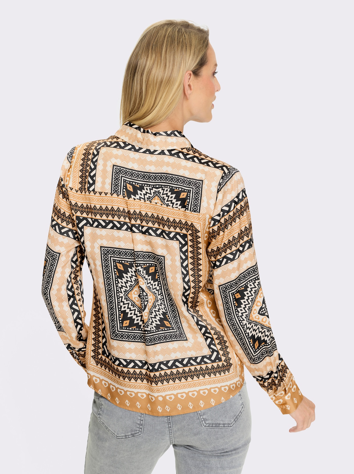 heine Druckbluse - camel-schwarz-bedruckt