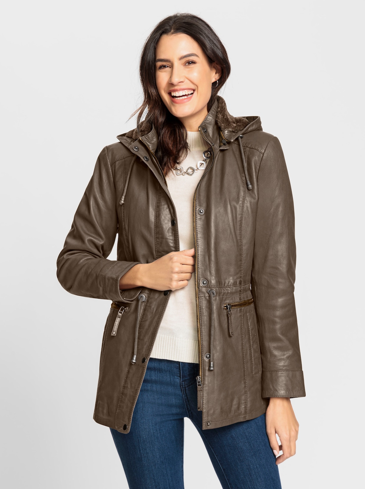 Mainpol Leder-Jacke - taupe