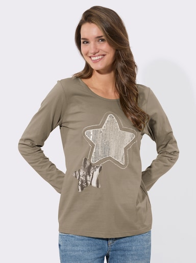 Rundhalsshirt mit Sternen-Motiv - schlamm