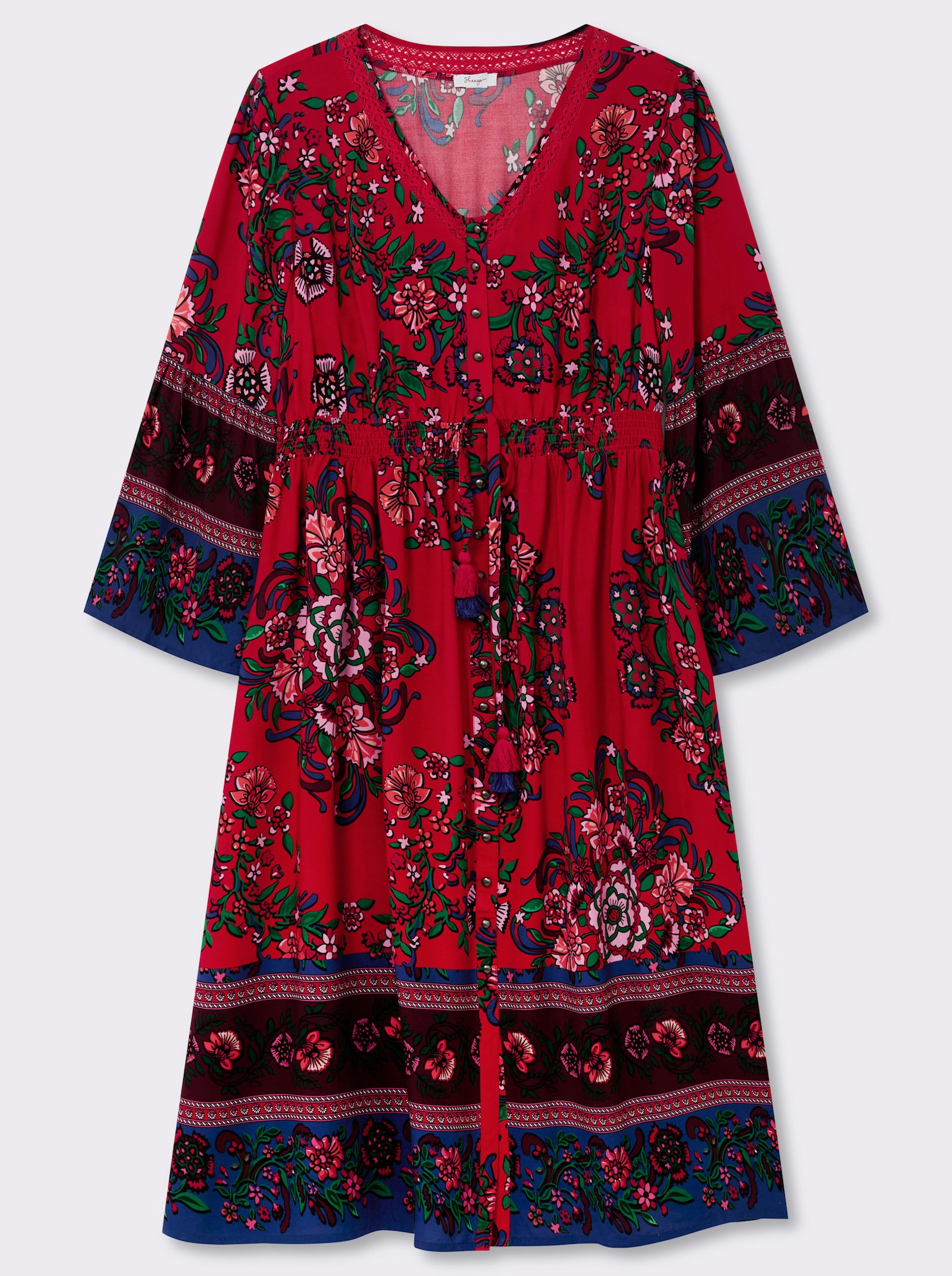 sheego by Joe Browns Maxikleid im Boho-Stil - rot-burgund-gemustert