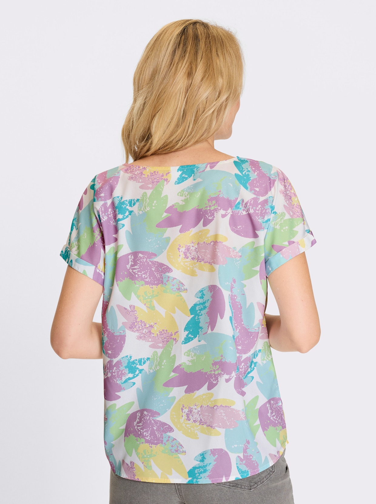 Schlupfbluse - ecru-orchidee-bedruckt