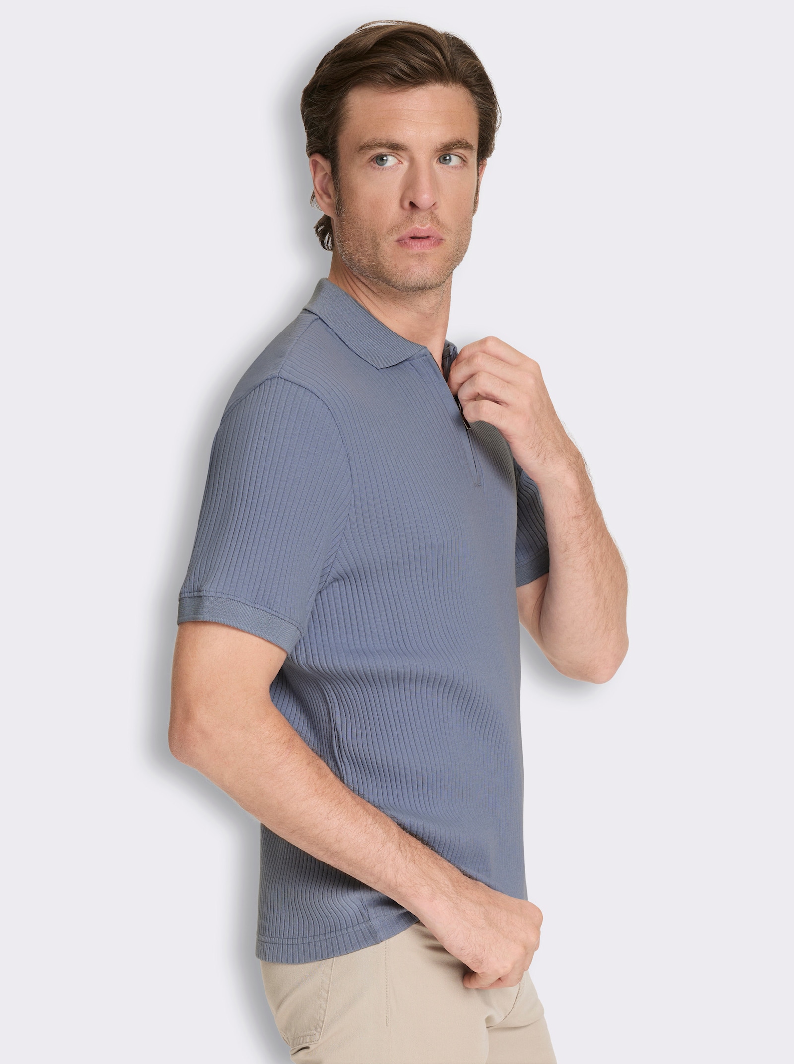 Poloshirt mit Ripp-Struktur - taubenblau