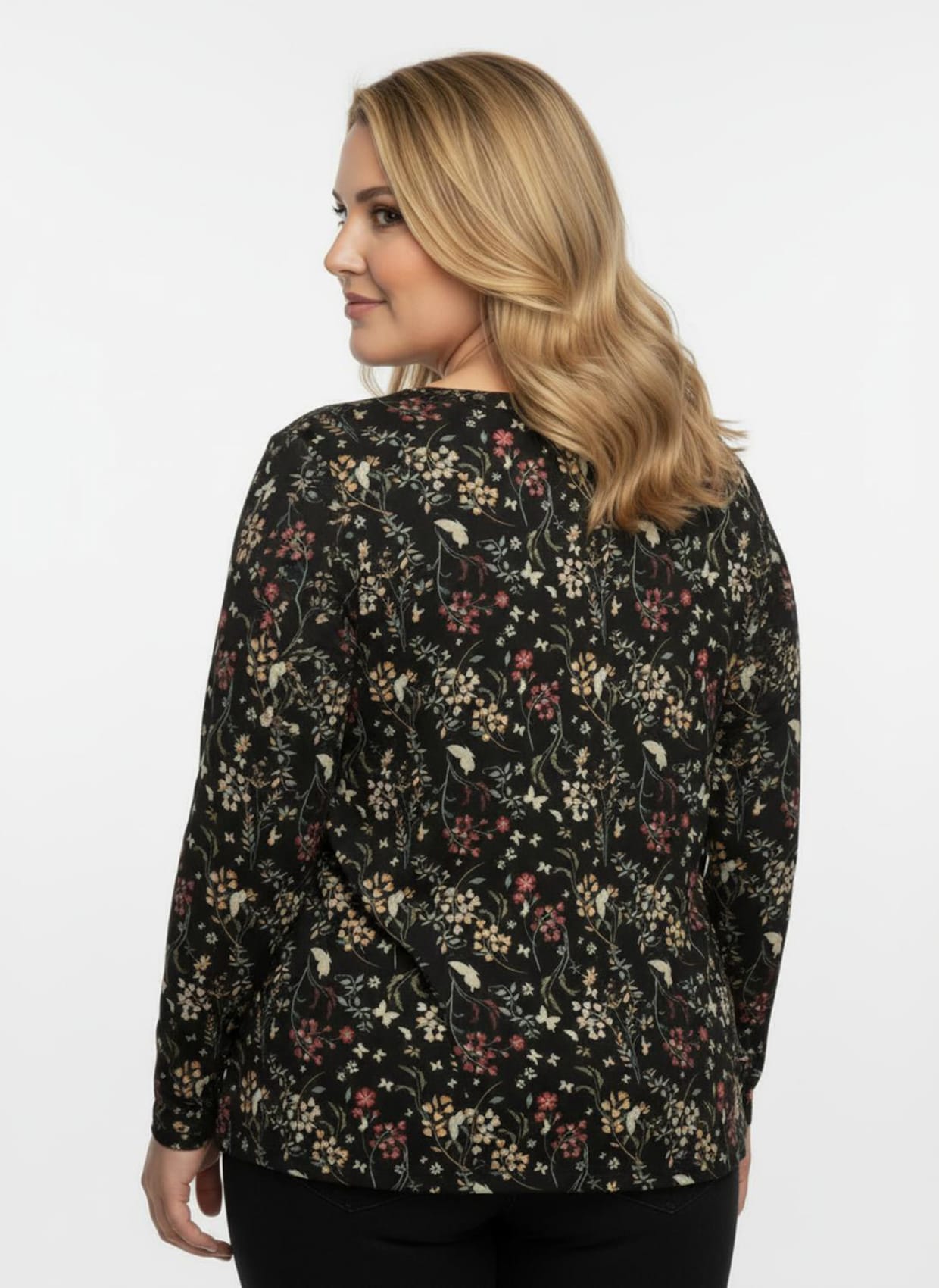 Tunikashirt mit floralem Druck - schwarz-ocker-bedruckt