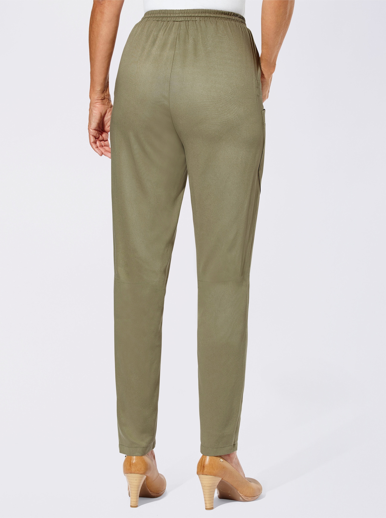 Schlupfhose mit Blumen- und Schmetterlingsdruck vorne - khaki