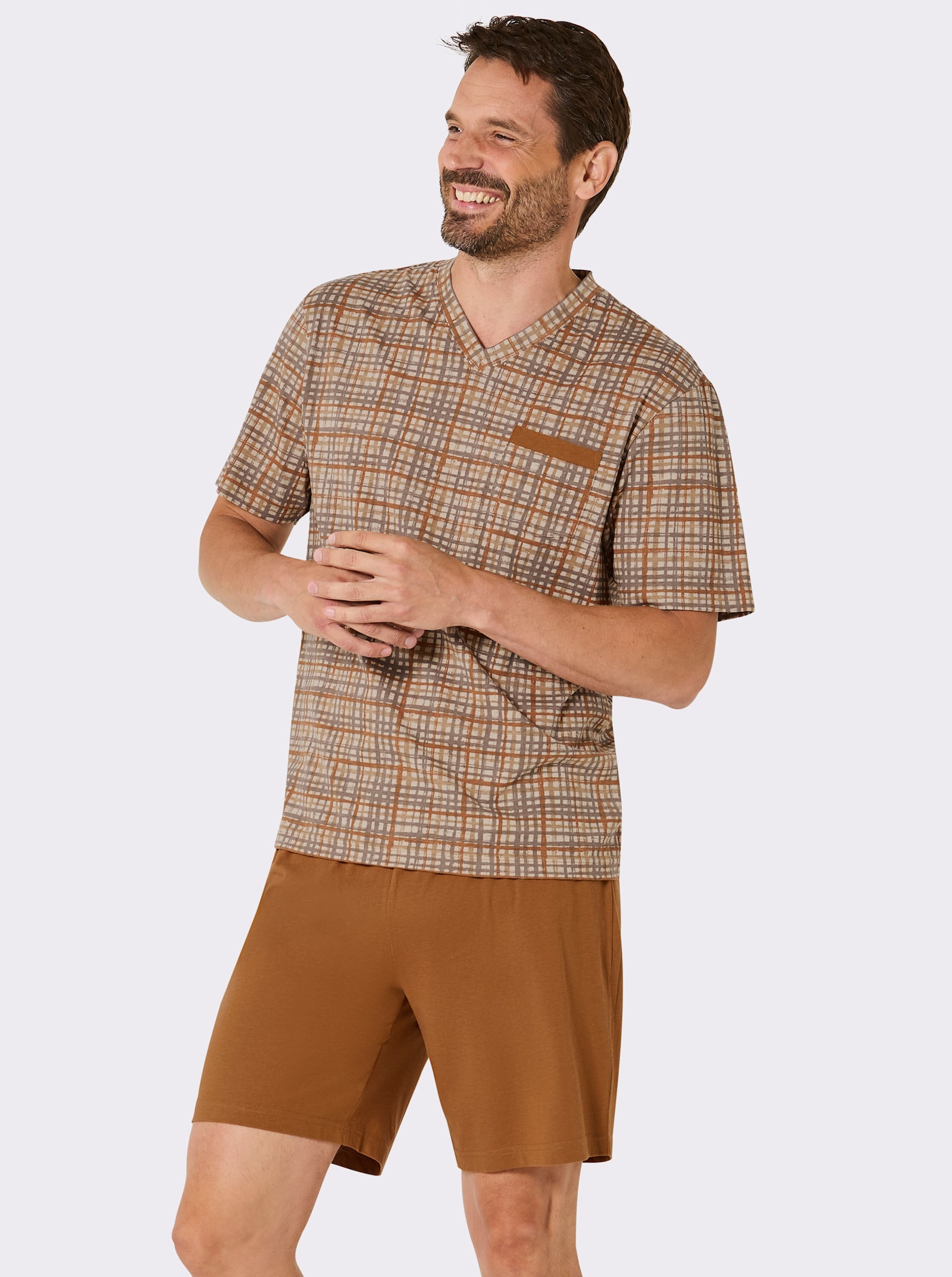wäschepur men Shortys im preiswerten Doppelpack - cognac-kariert + schilf-kariert