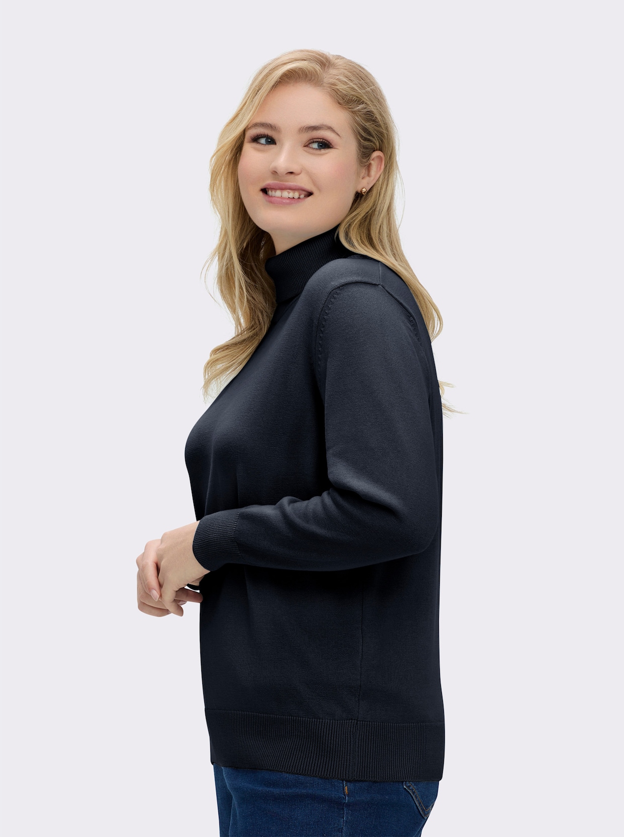 Rollkragenpullover aus reiner Baumwolle - marine