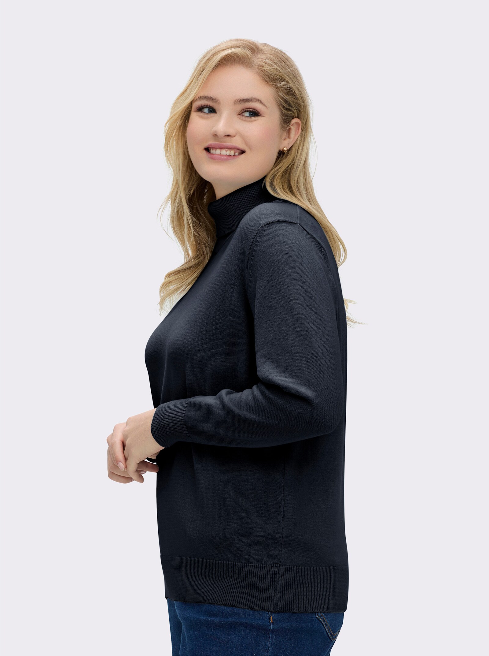 Rollkragenpullover aus reiner Baumwolle - marine