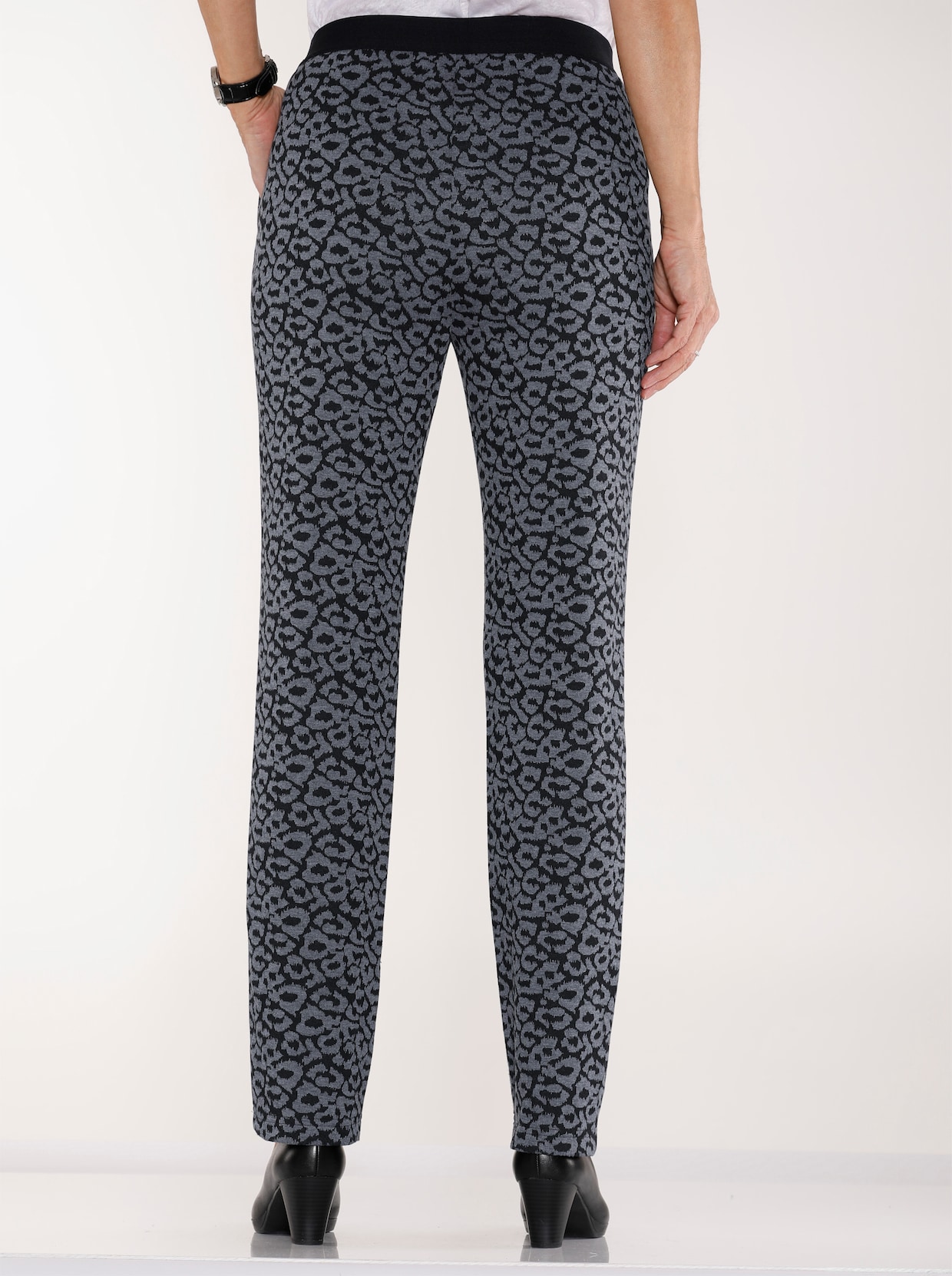 Pohodlné kalhoty - černá-šedá leopardí