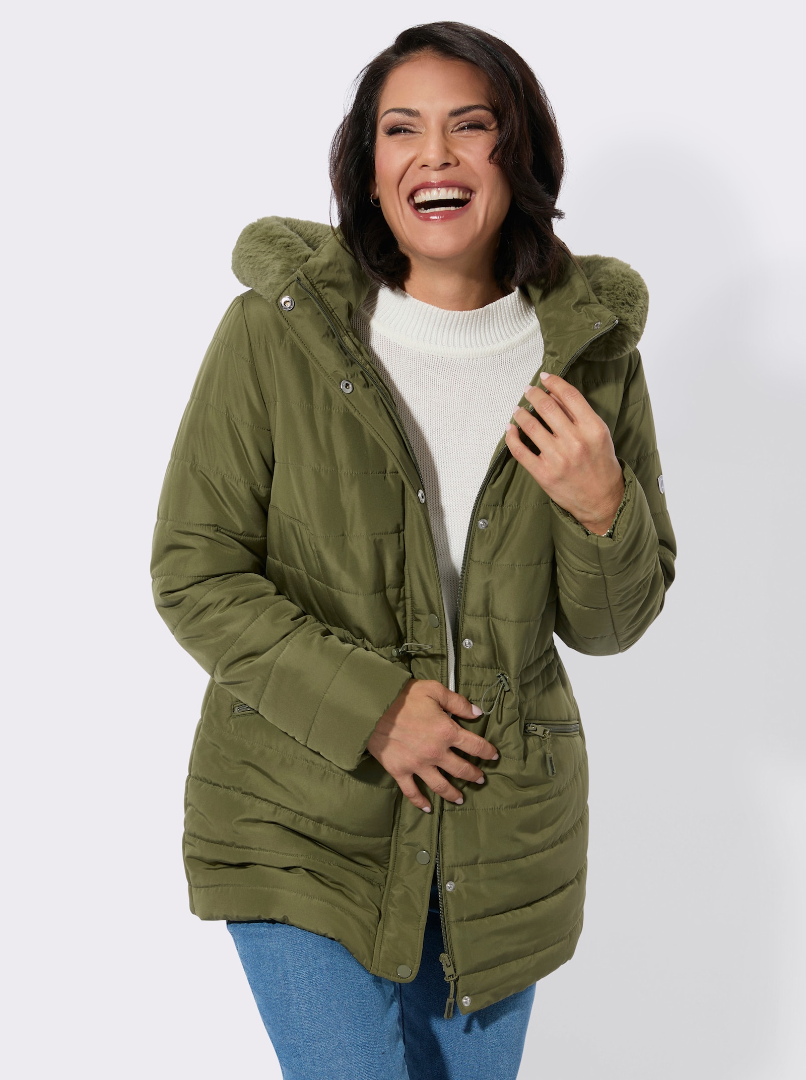 Steppjacke mit verdecktem Reißverschluss - oliv