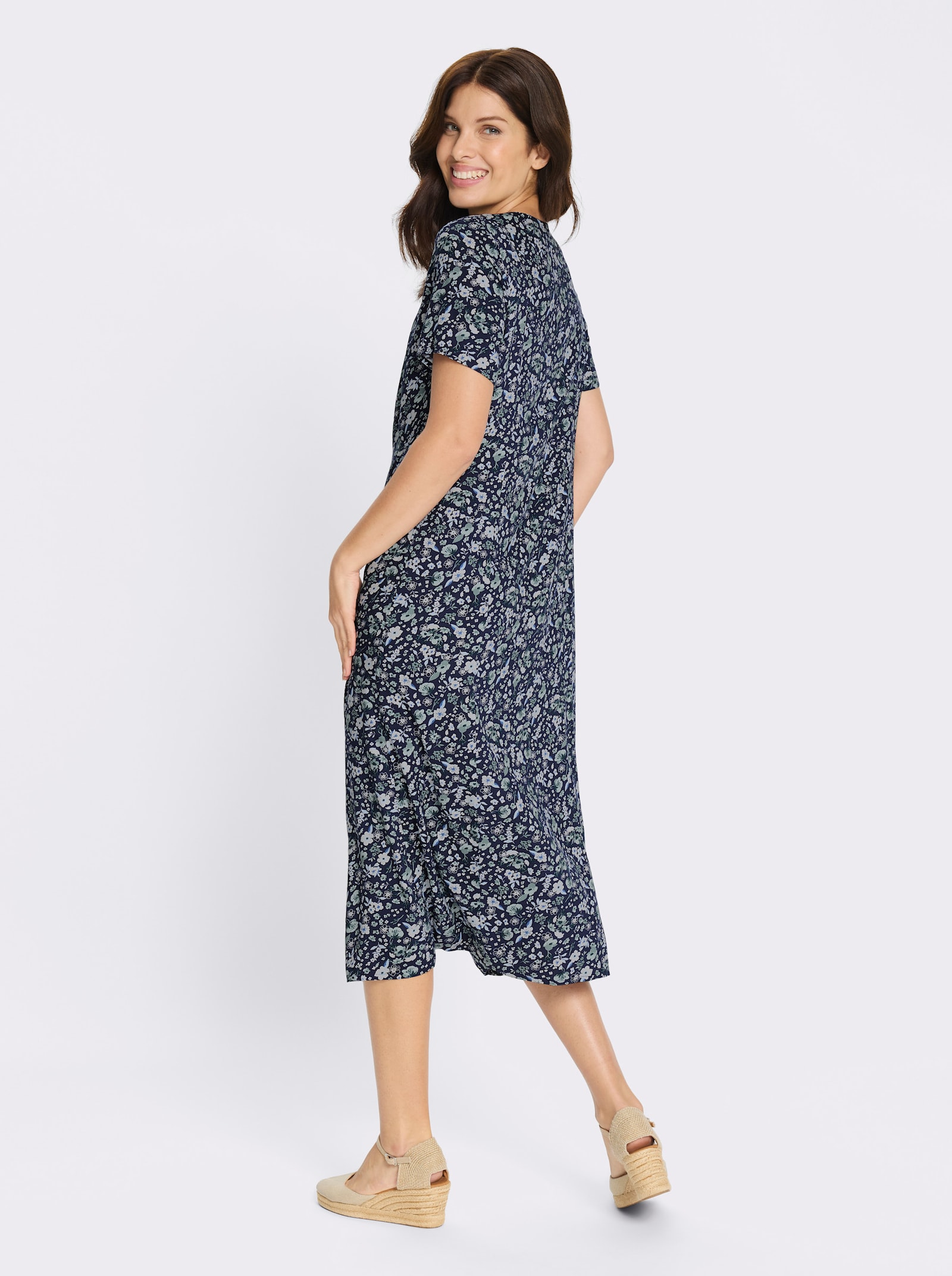 Webkleid aus reiner Viskose - marine-jade-bedruckt