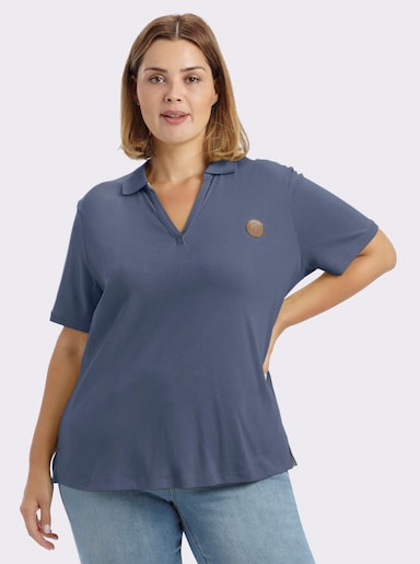 sheego Poloshirt mit V-Ausschnitt - rauchblau