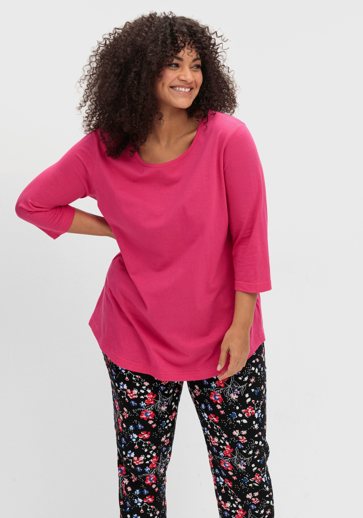 Longshirt - royalblau + pink
