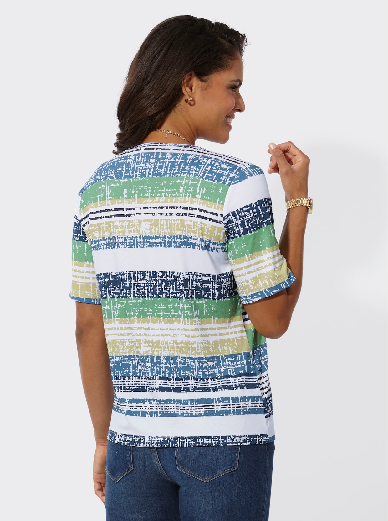 Shirt met ronde hals - resedagroen/citroen bedrukt