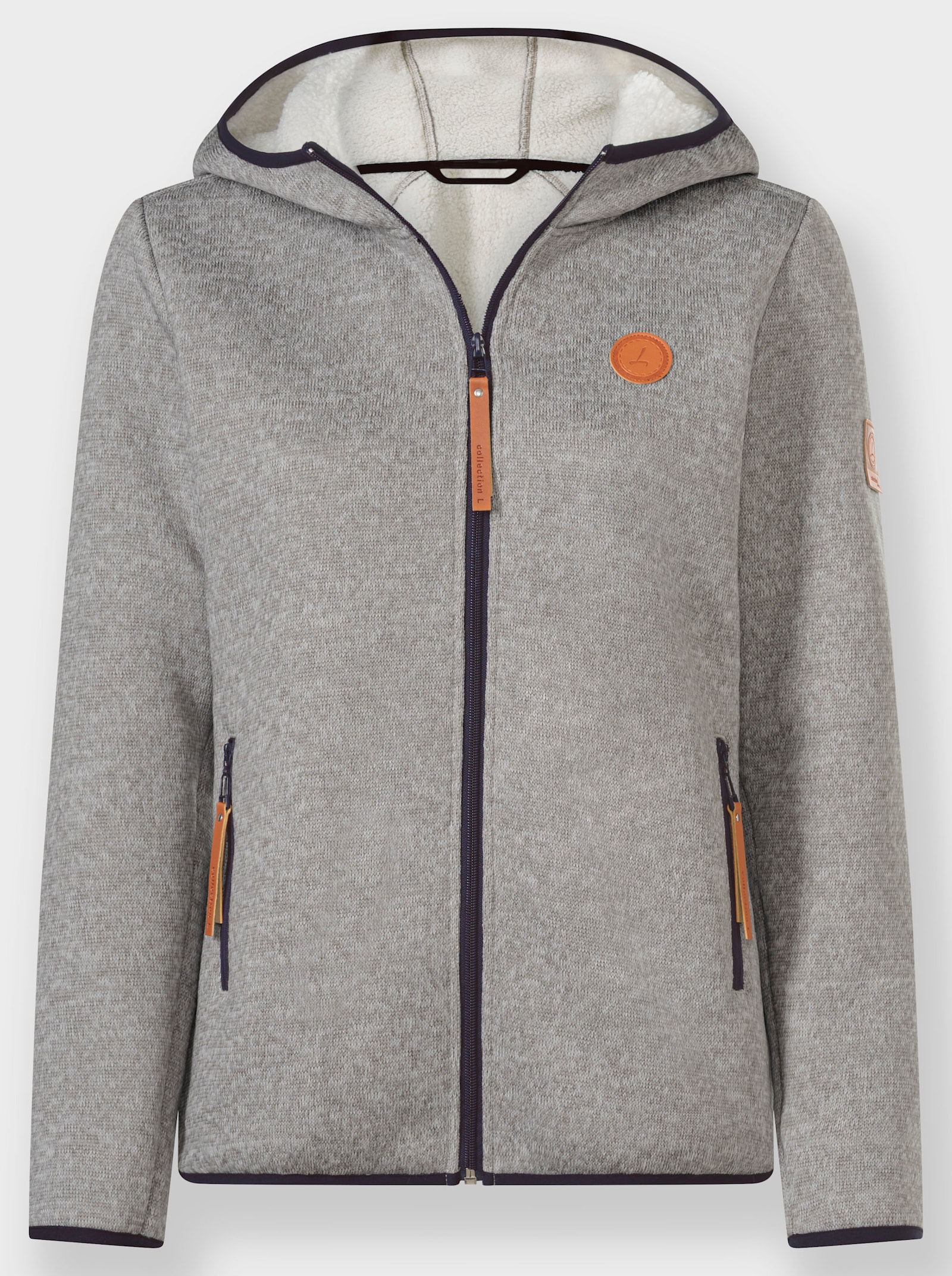 Strickfleece-Jacke mit Teddyfleece-Futter - steingrau-weiß-meliert