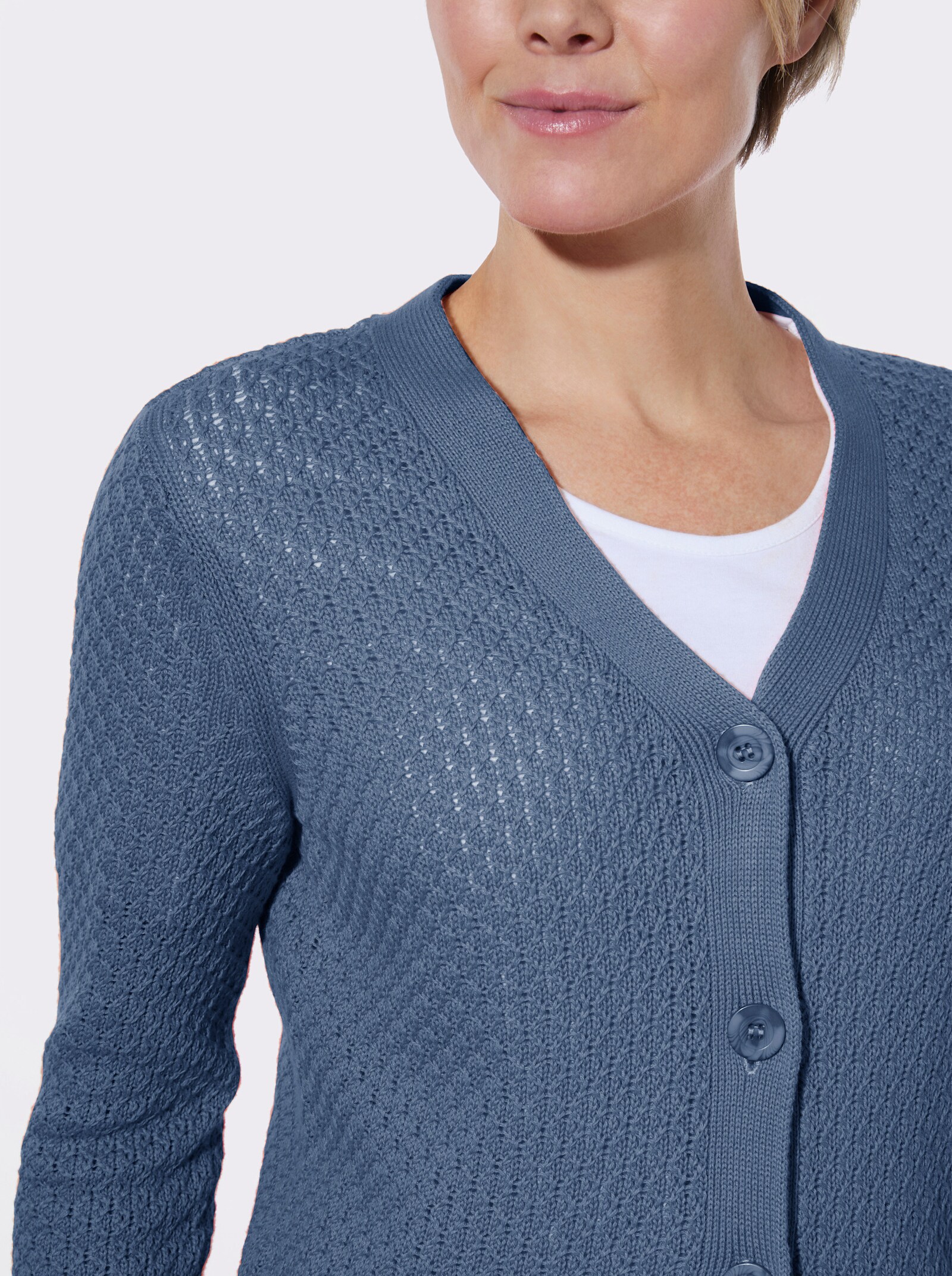 Strickjacke mit Rautenmuster - jeansblau