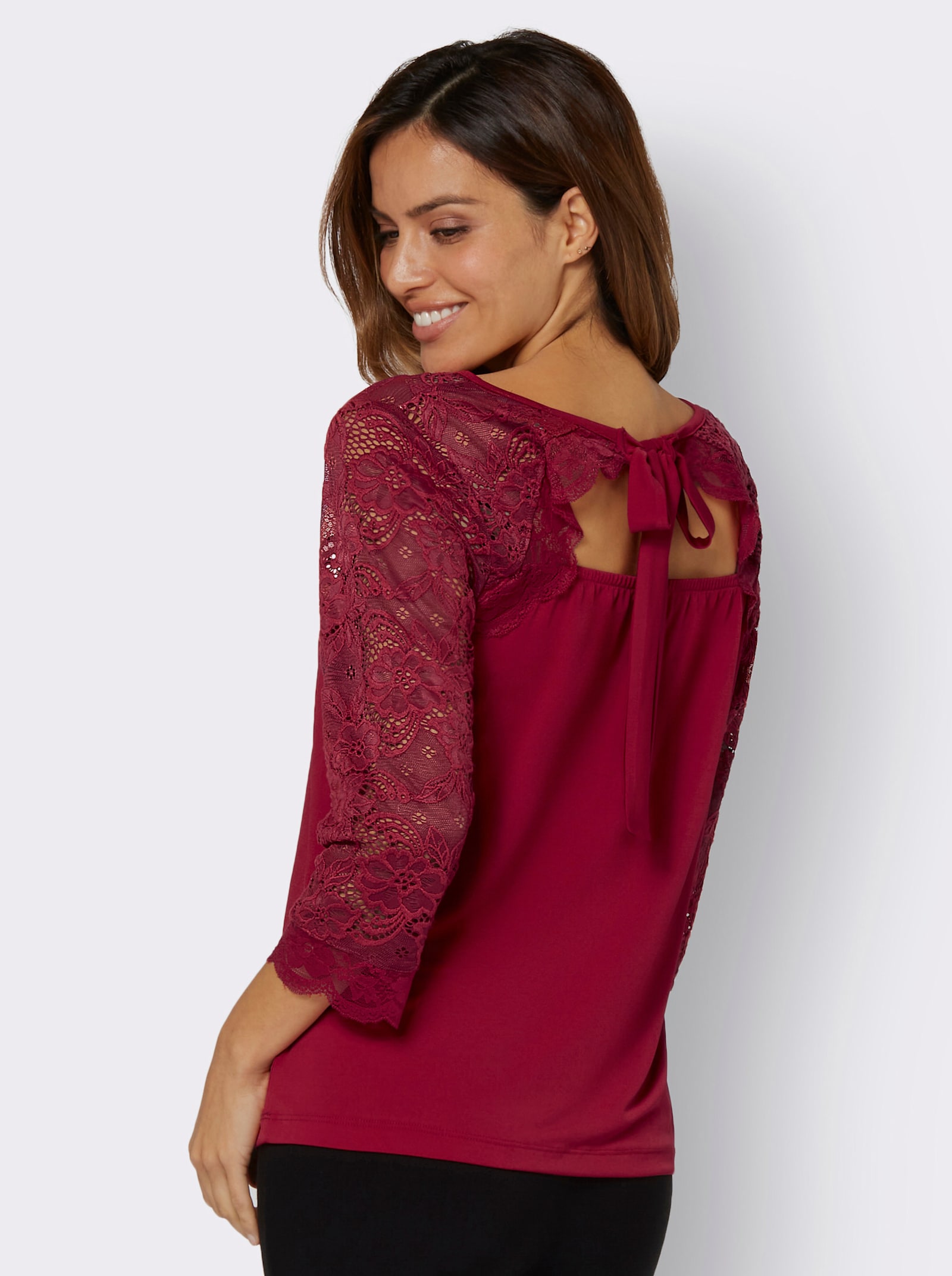 Spitzenshirt mit 3/4-Arm - kirsche