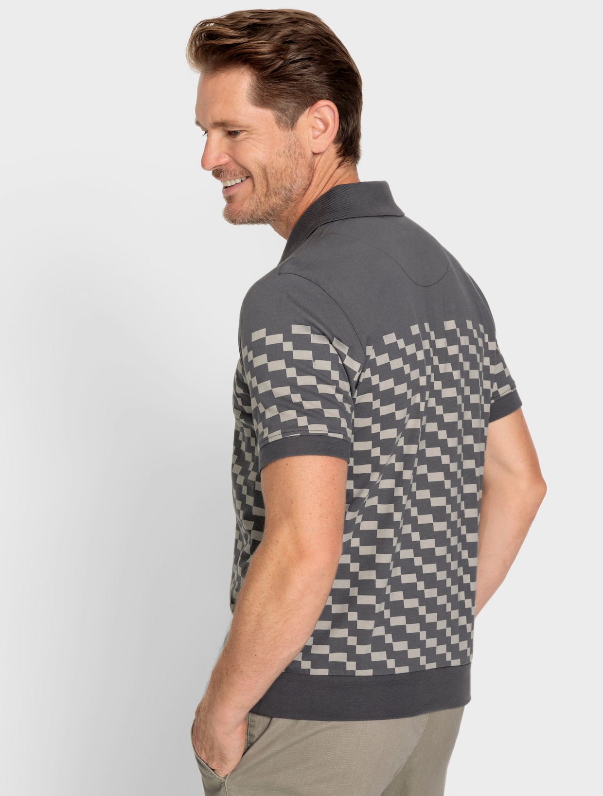 Marco Donati Poloshirt met korte mouwen - antraciet/lichtgrijs gedessineerd