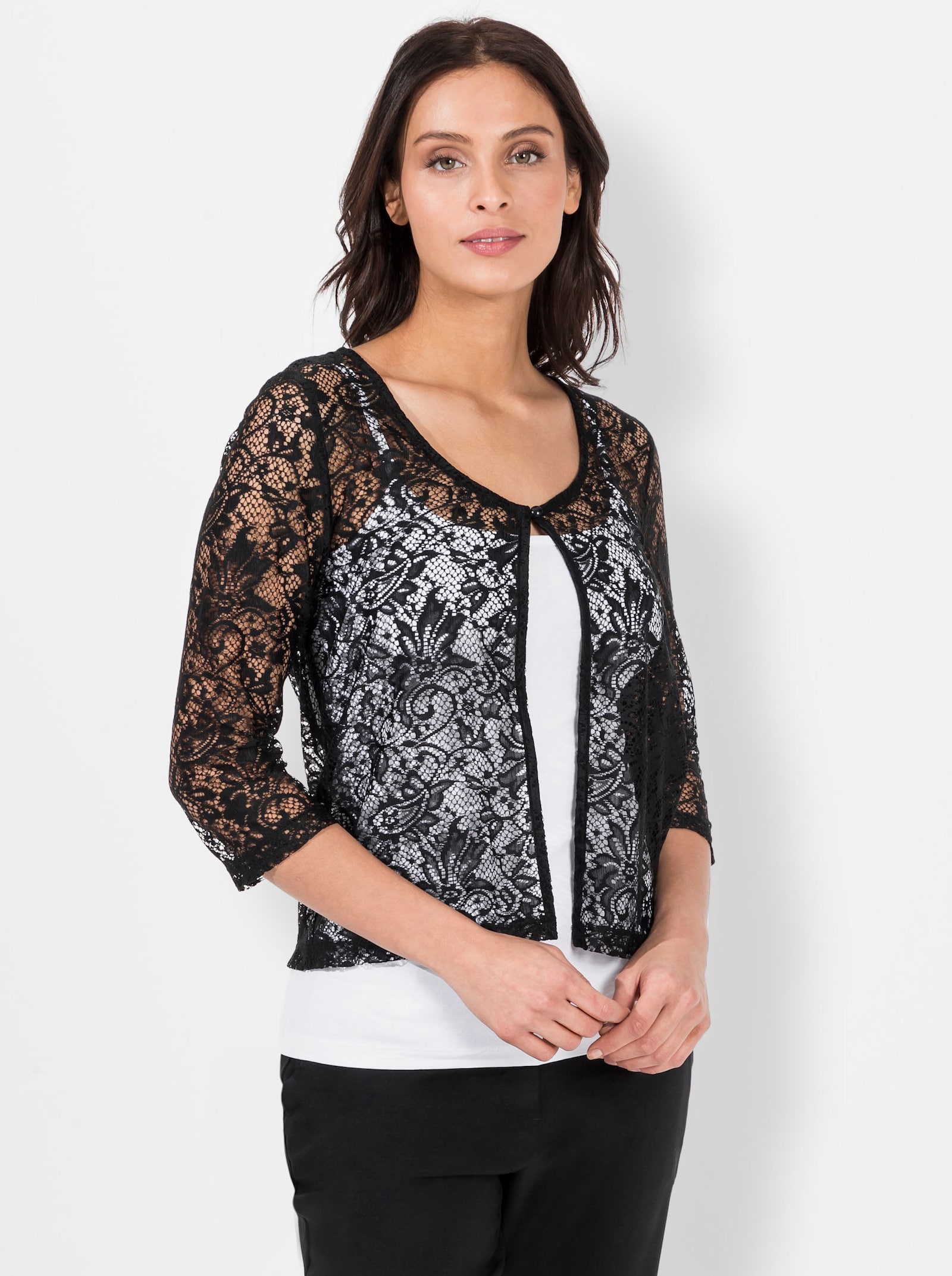 Shirtjasje van elastisch kant - zwart