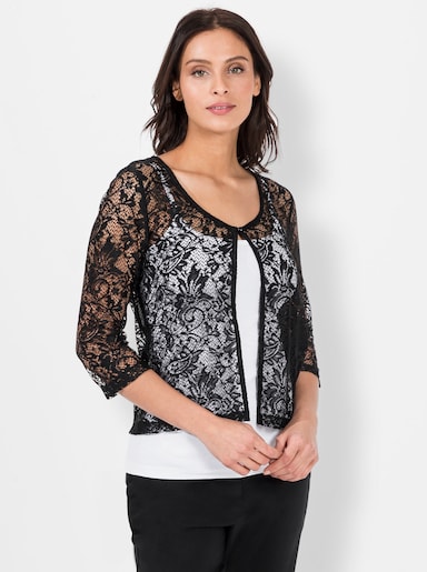 Shirtjacke aus elastischer Spitze - schwarz