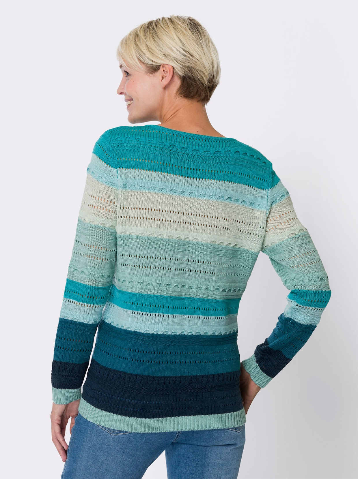 Ajourpullover - mint/turquoise gedessineerd