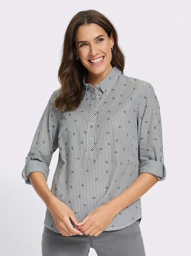 Baumwollbluse - khaki-gestreift