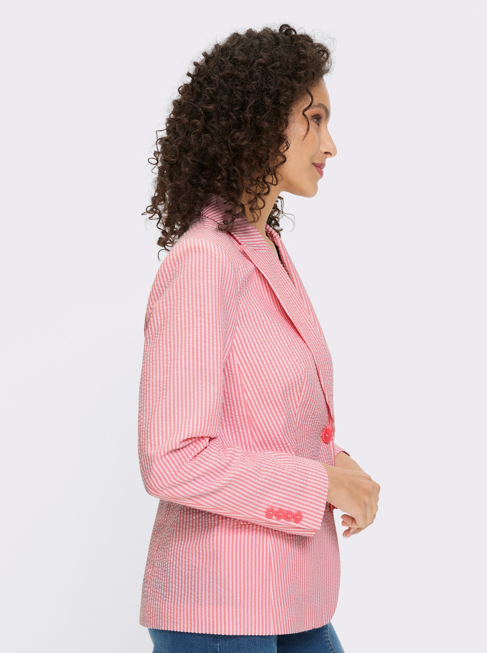 heine Blazer aus Seersucker - flamingo-weiß-gestreift