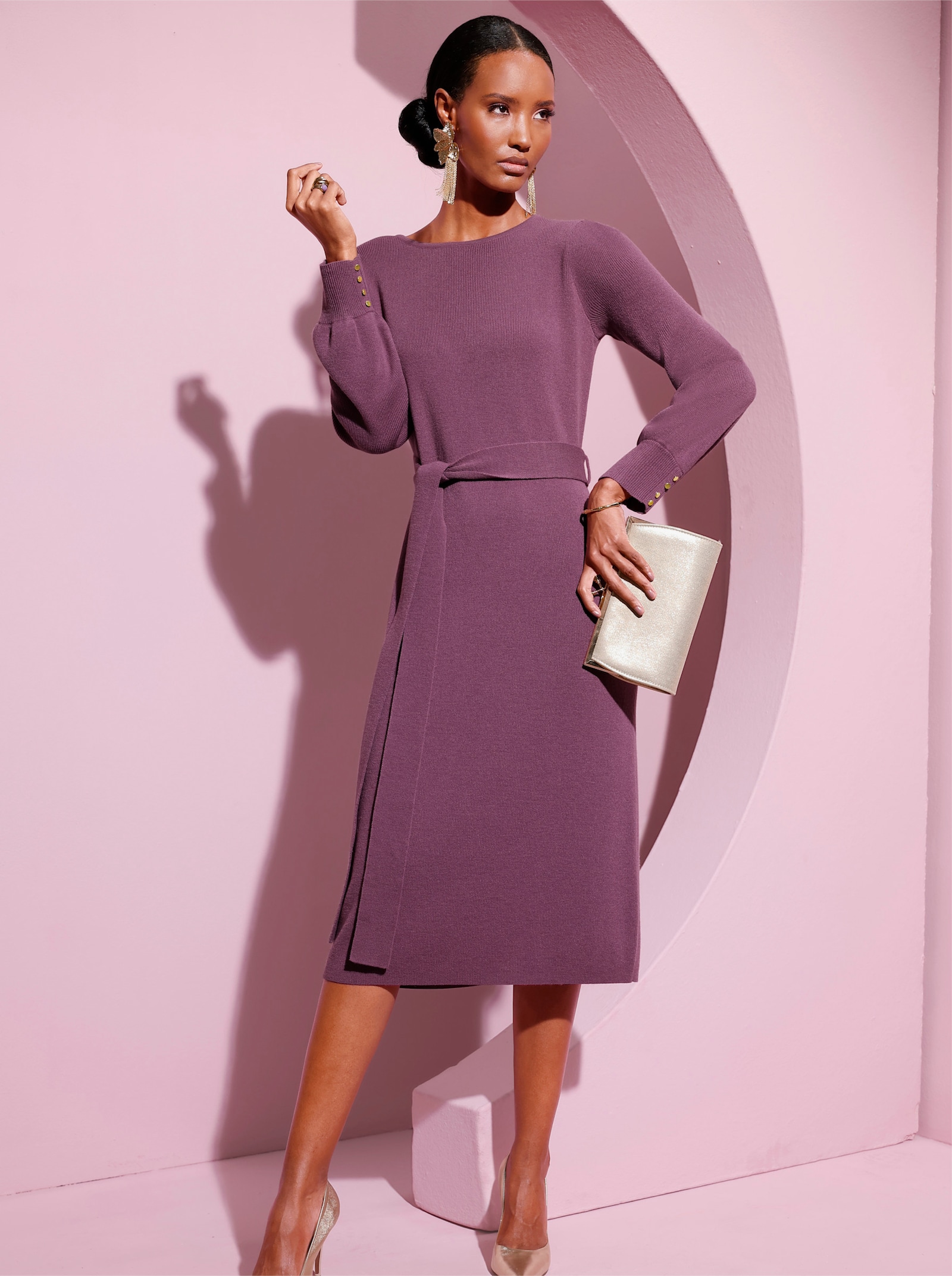 Strickkleid mit Schurwolle - violett