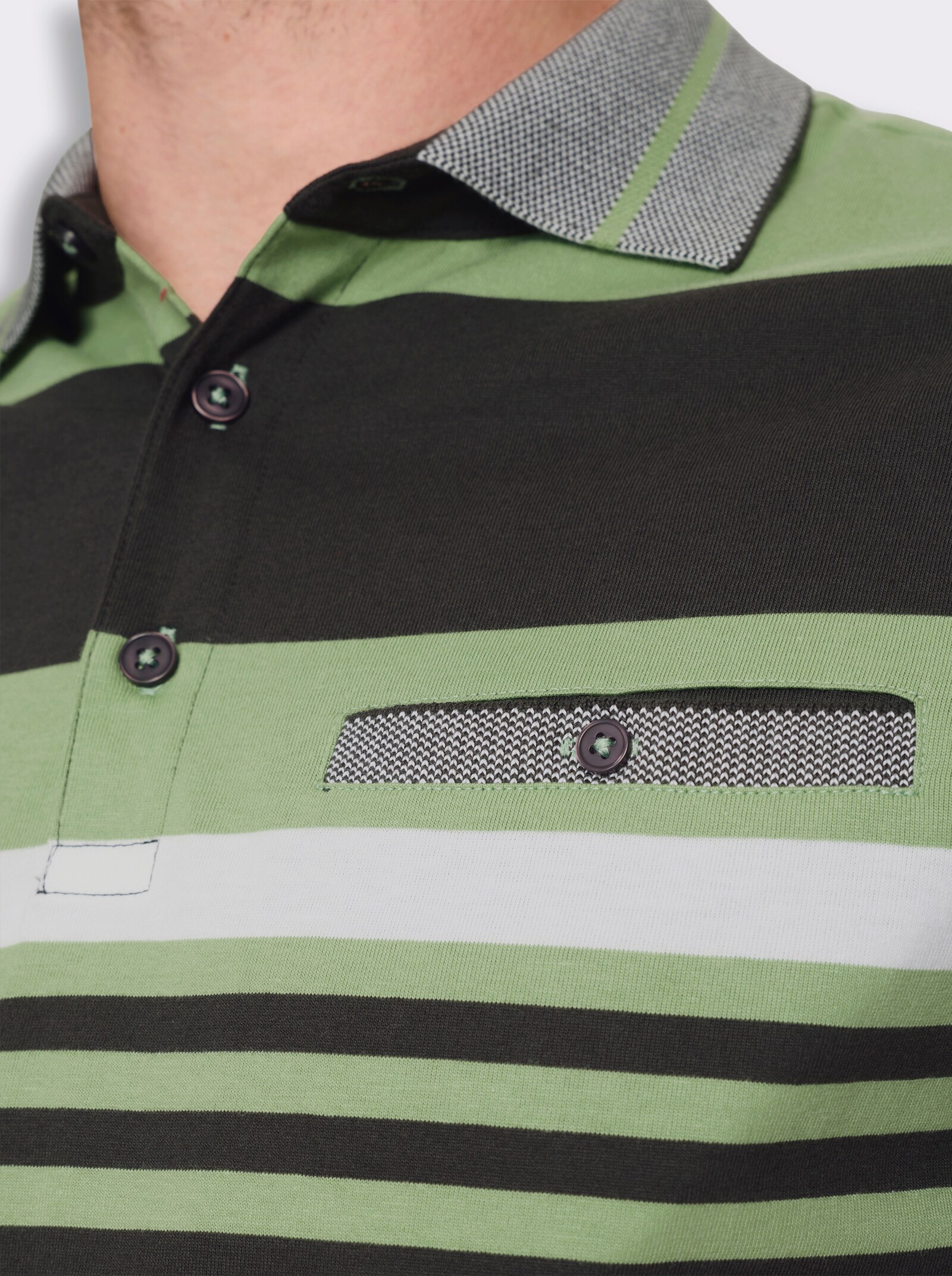 Marco Donati Kurzarmshirt mit knöpfbarer Brusttasche - ecru-eucalyptus-gestreift