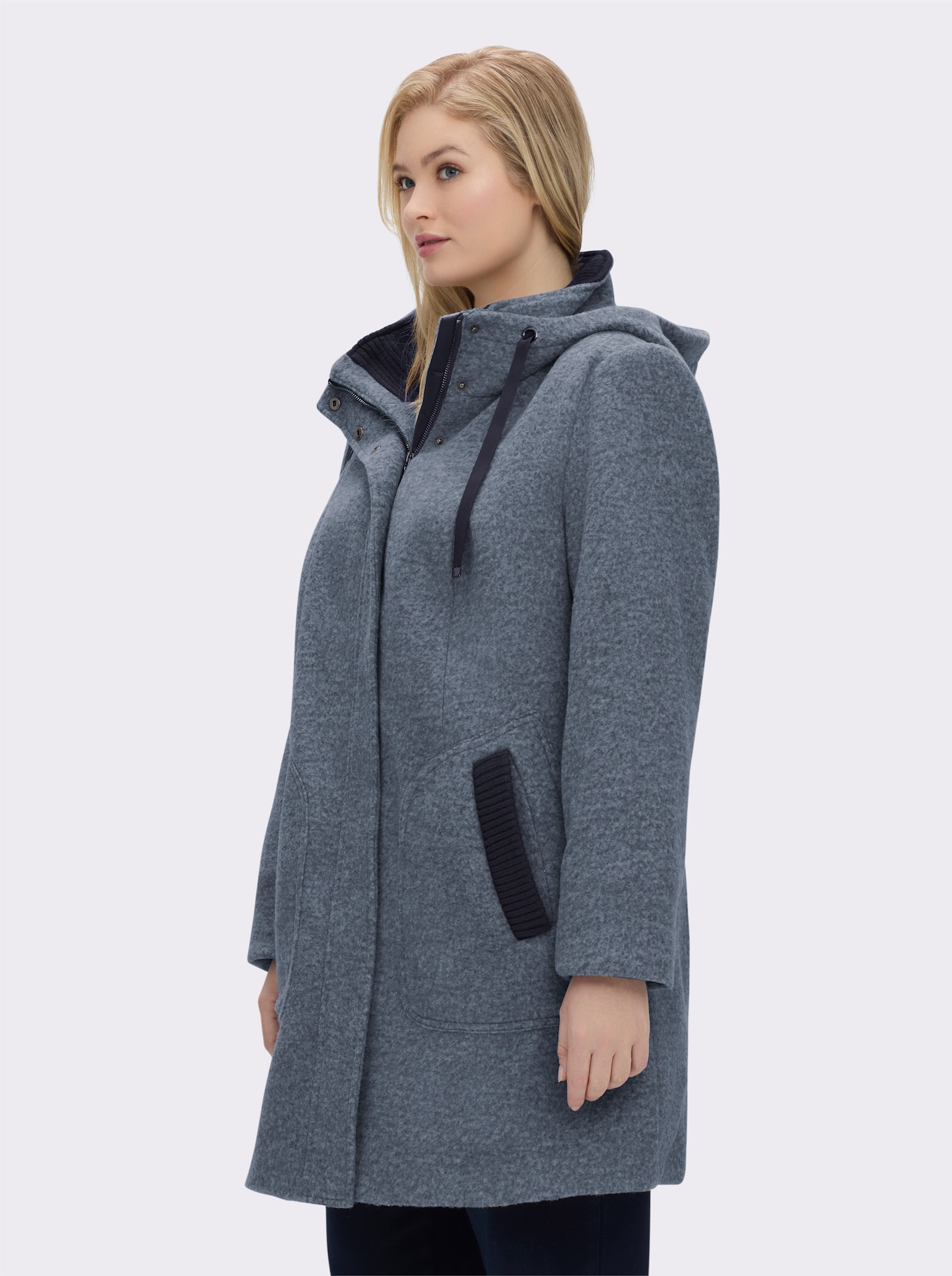 Kurzmantel mit Strick-Bündchen - rauchblau-meliert