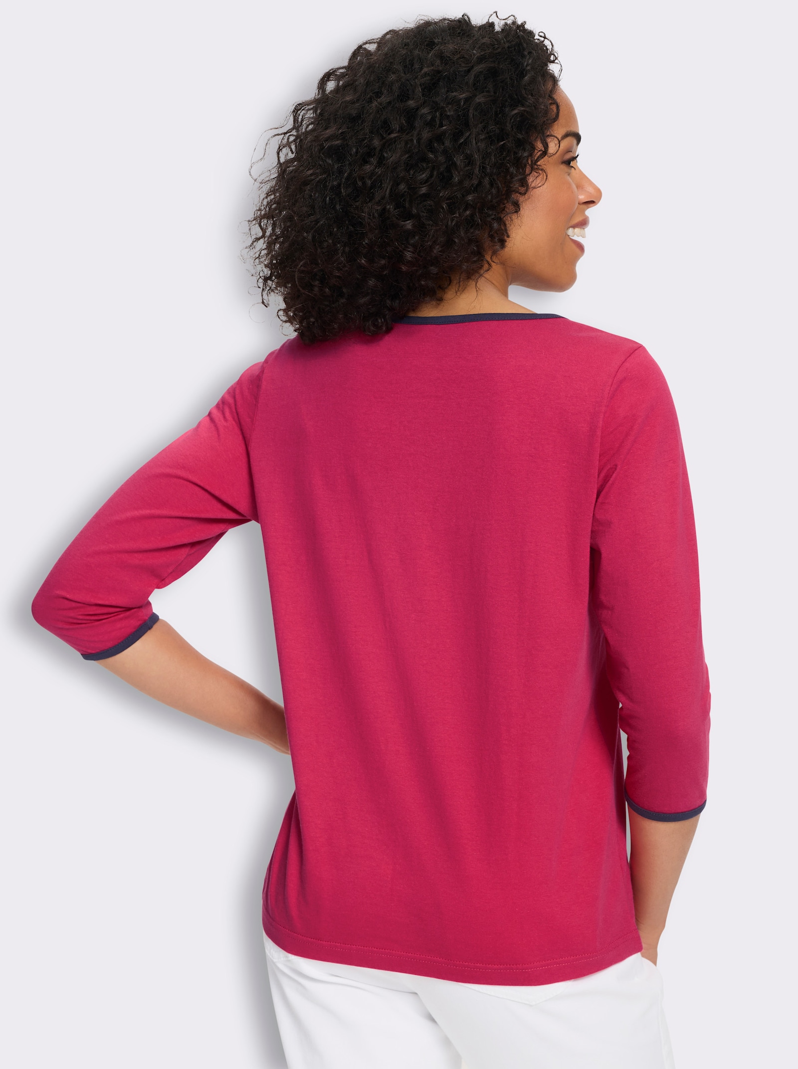 3/4-Arm-Shirt mit Kontrastpaspeln - pink-marine