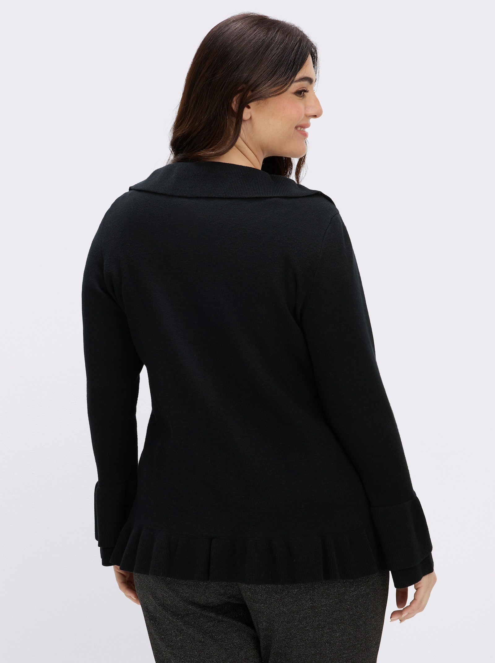 sheego Shirtjacke mit Rüschen - schwarz