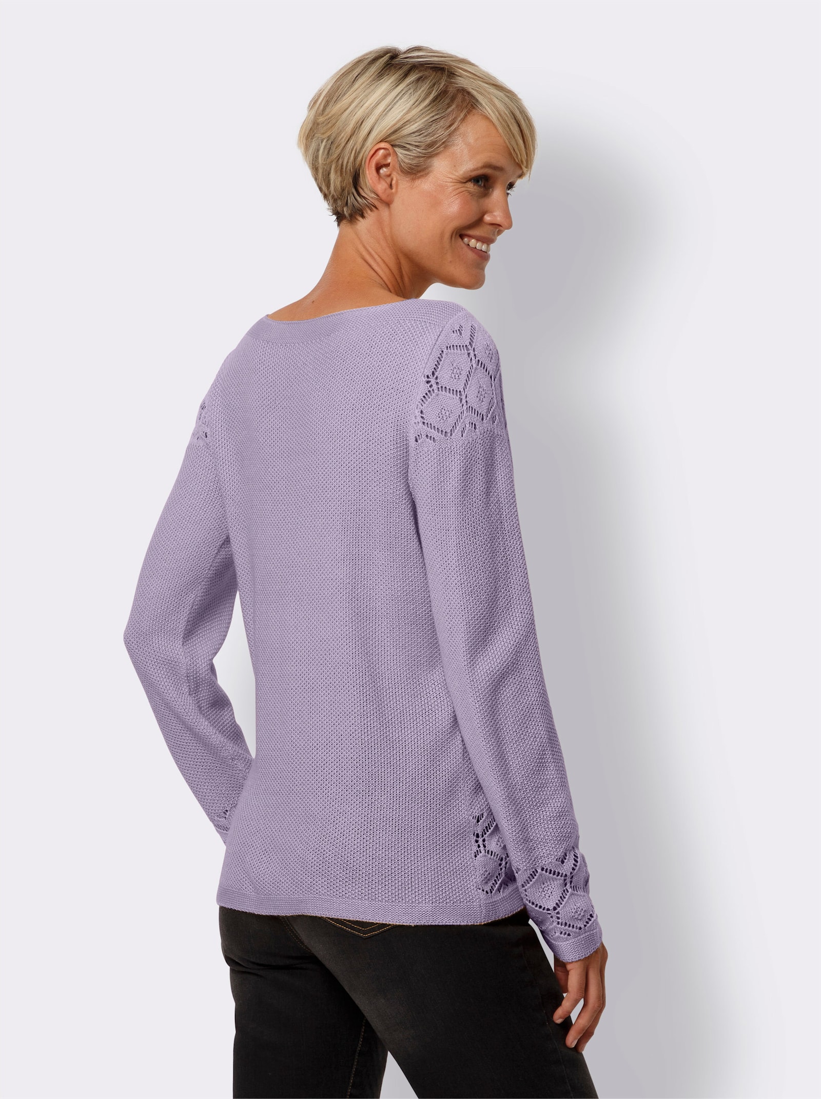 Langarm-Pullover mit Ajour-Muster - flieder