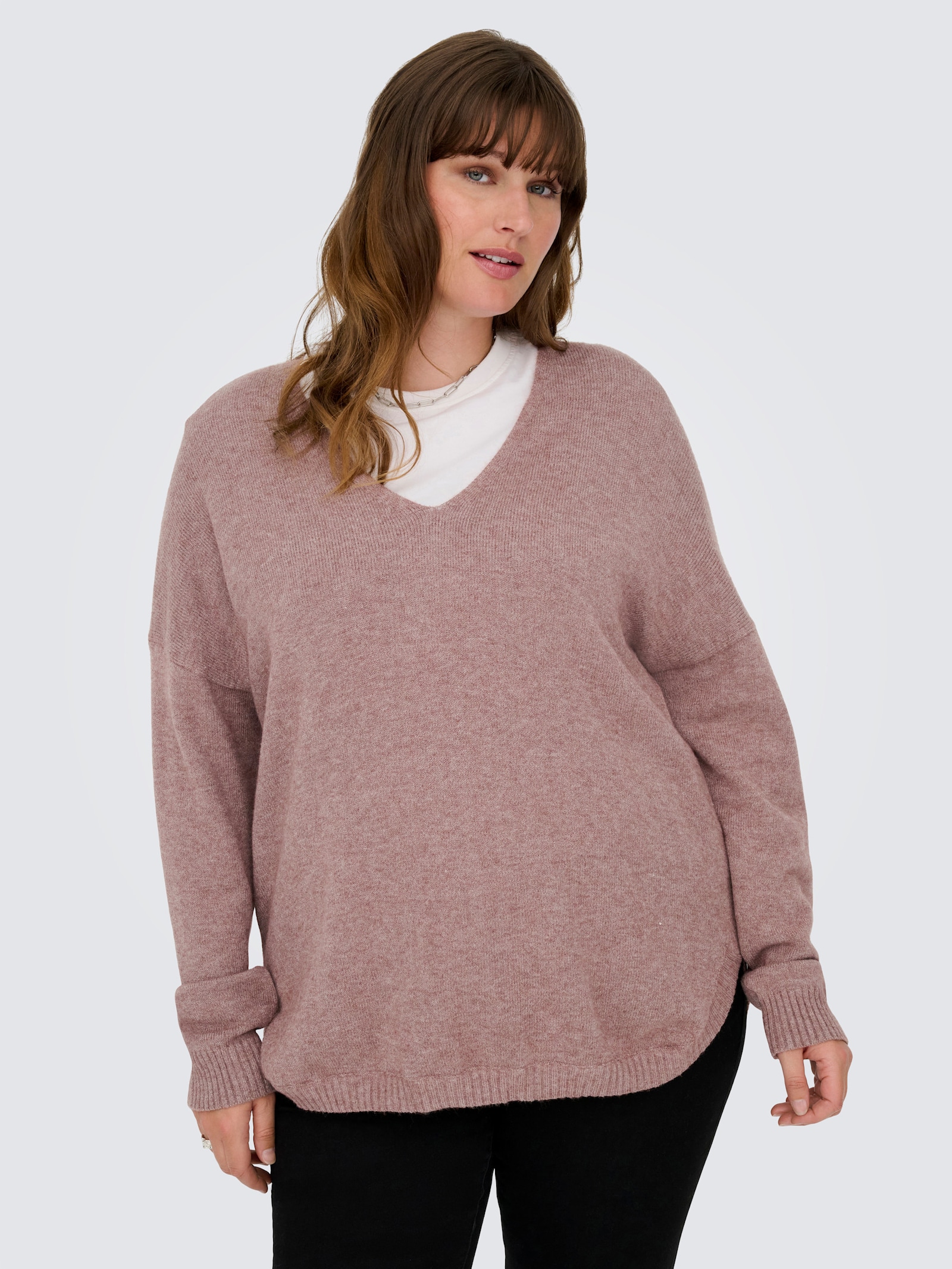ONLY CARMAKOMA V-Ausschnitt-Pullover - rose brown detail:melange