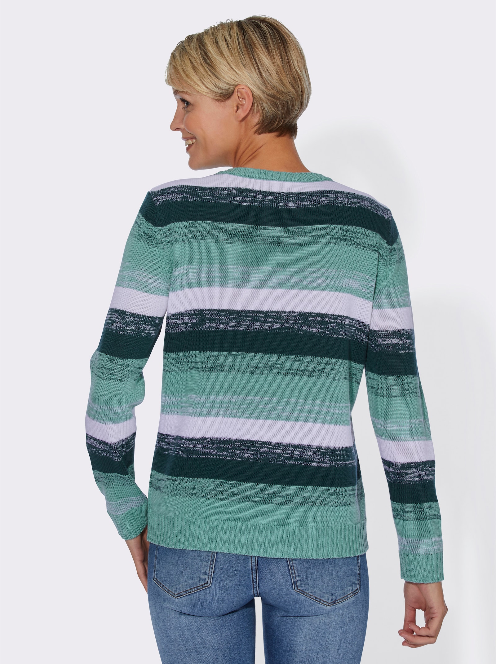 Pullover met lange mouwen in streepdessin - aquapetrol gedessineerd