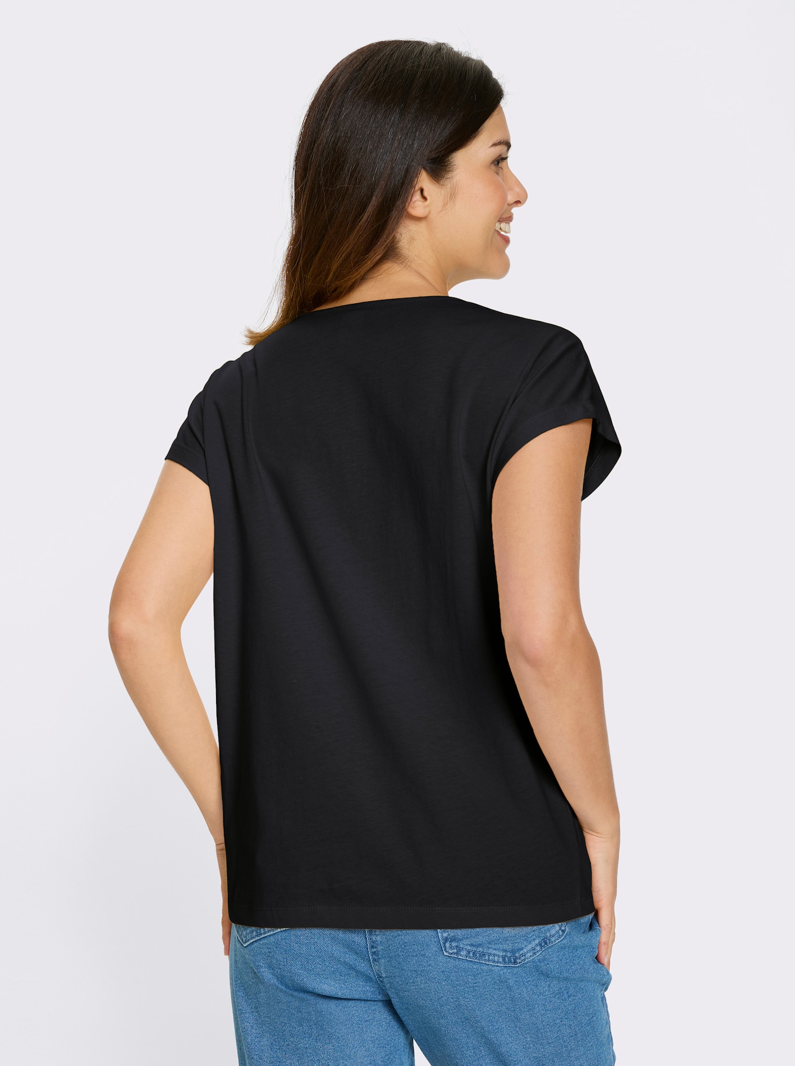 Kurzarmshirt mit silberfarbenen Effekten - schwarz