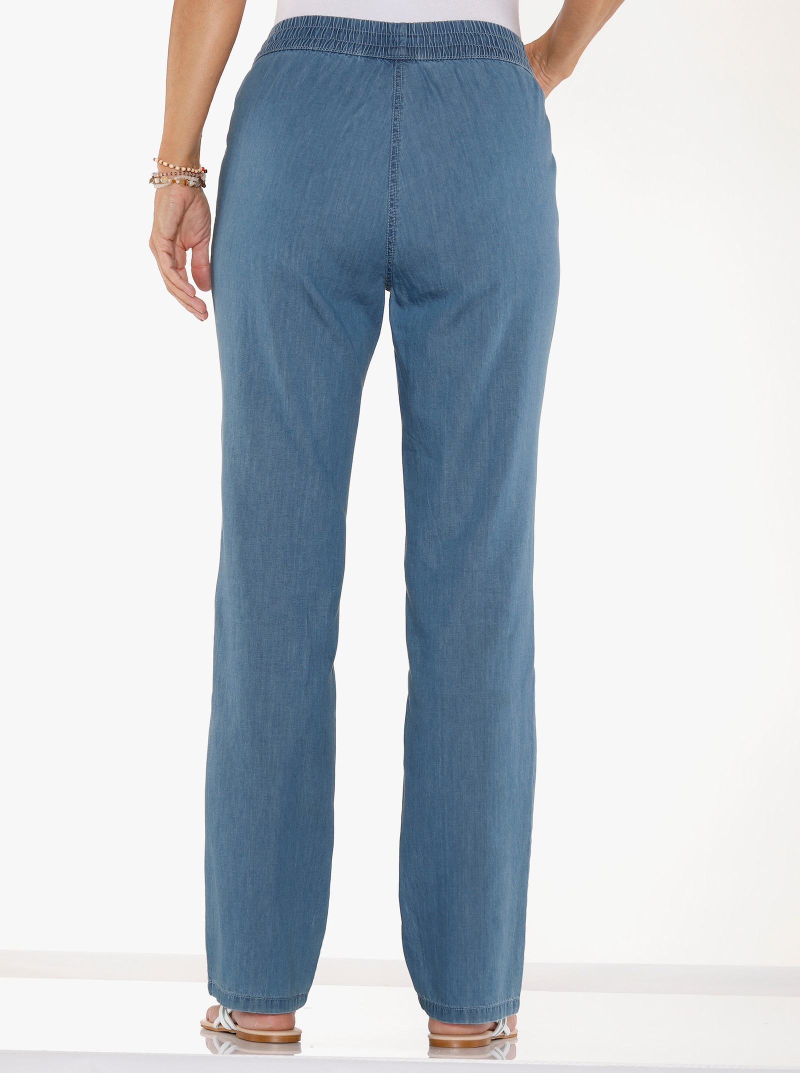 Comfortjeans met gesmokte band - blue-bleached