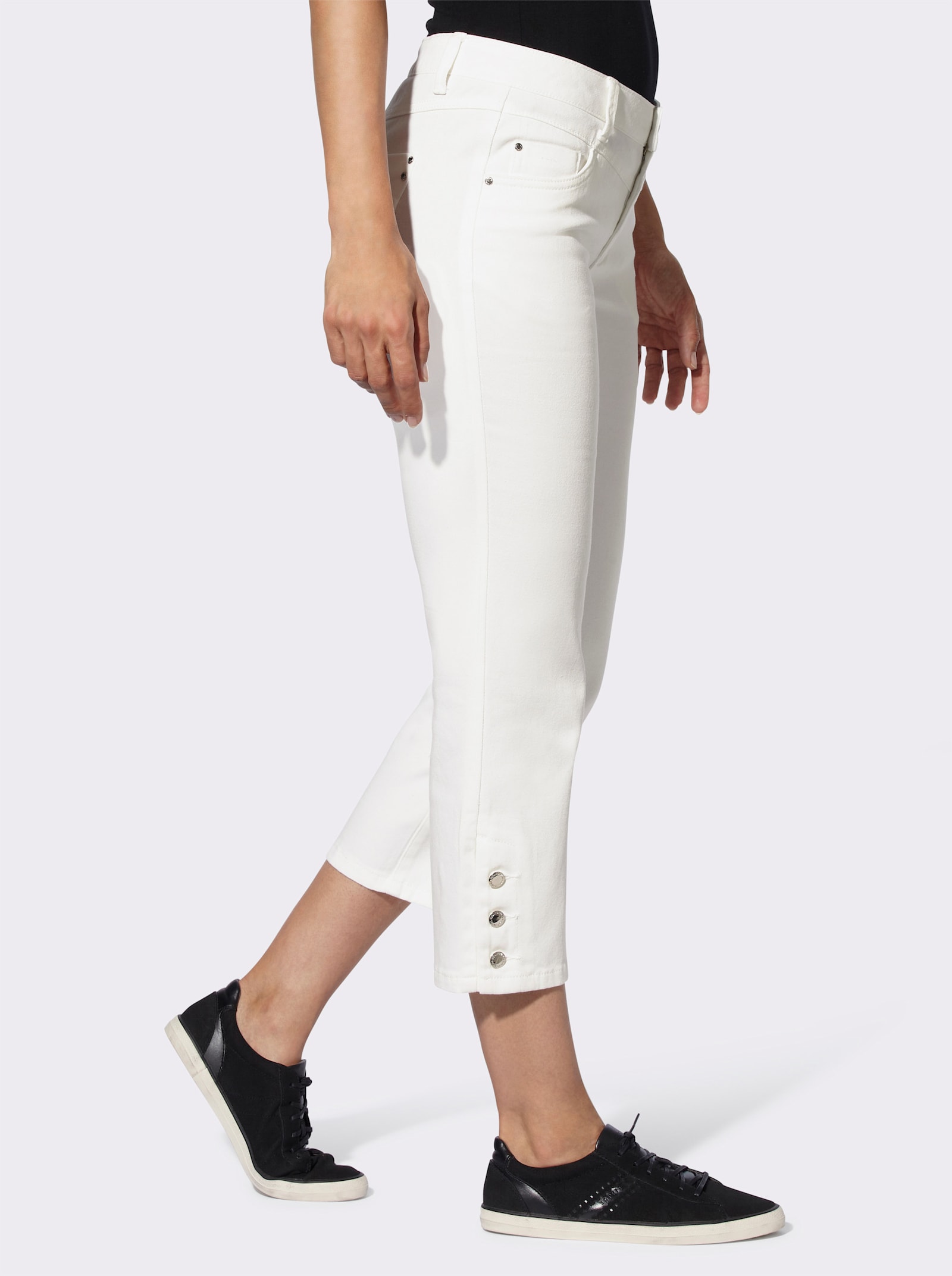 7/8-Jeans mit Zierknöpfen am Beinabschluss - ecru