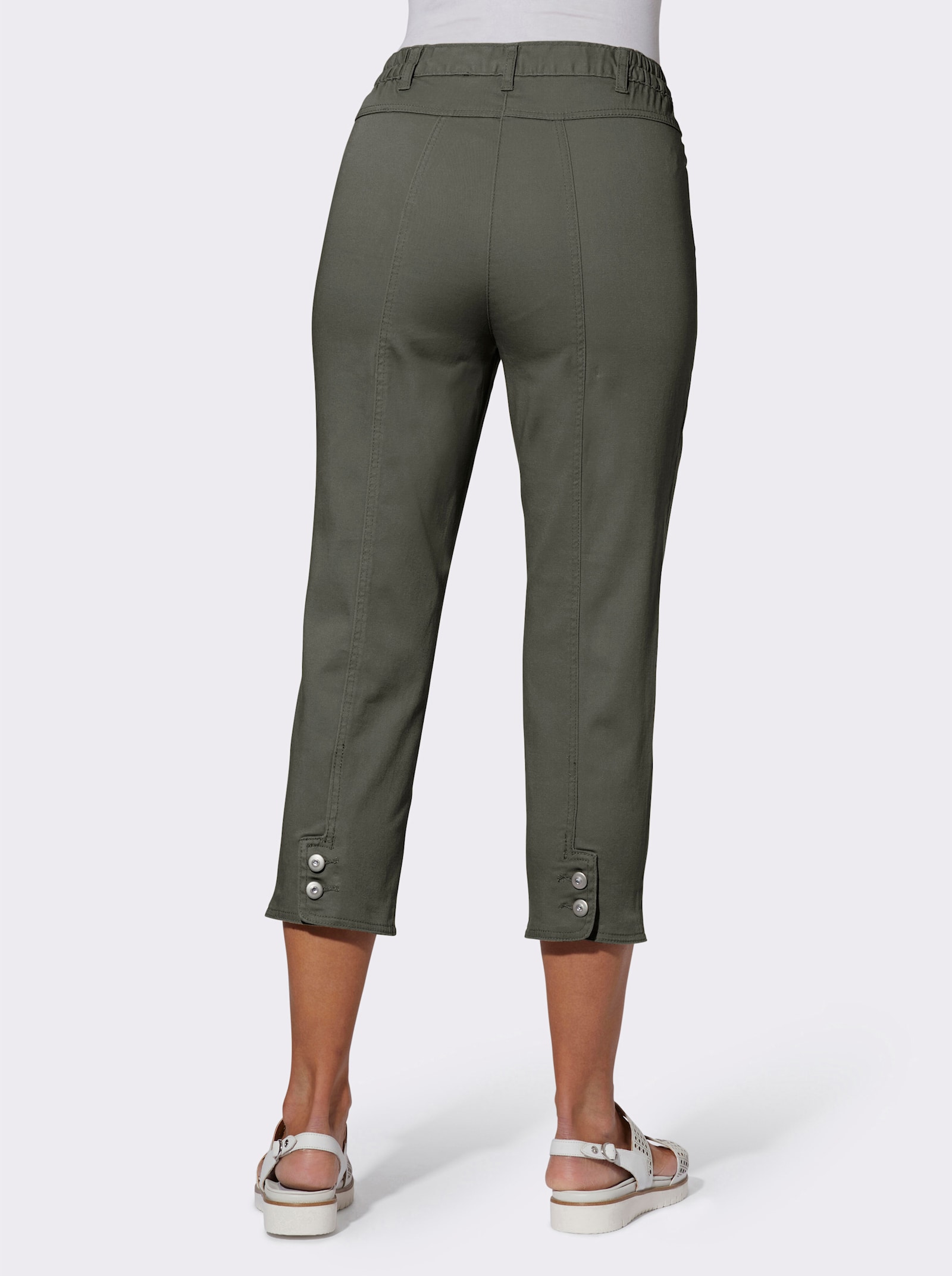 7/8-Jeans mit Schmuckknöpfen - khaki