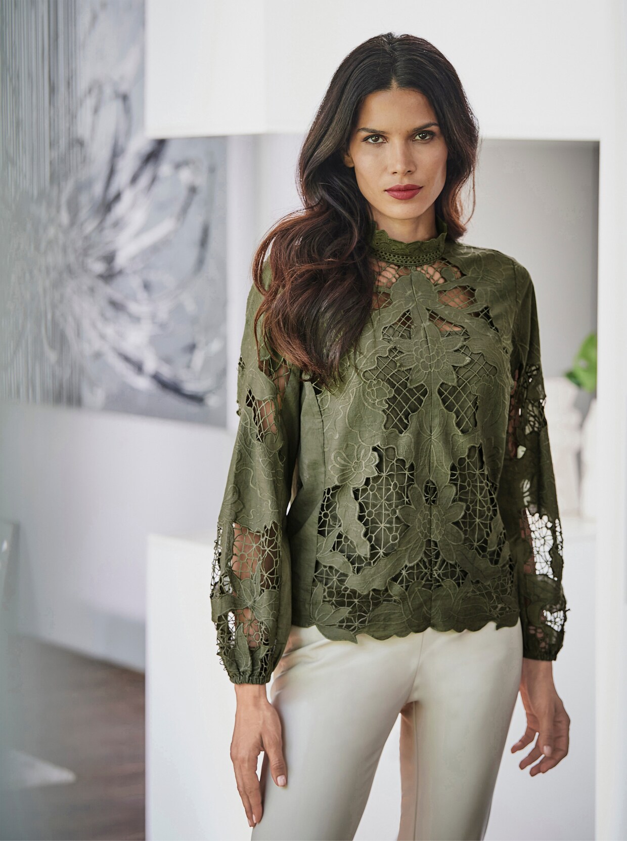 heine Spitzen-Bluse - oliv