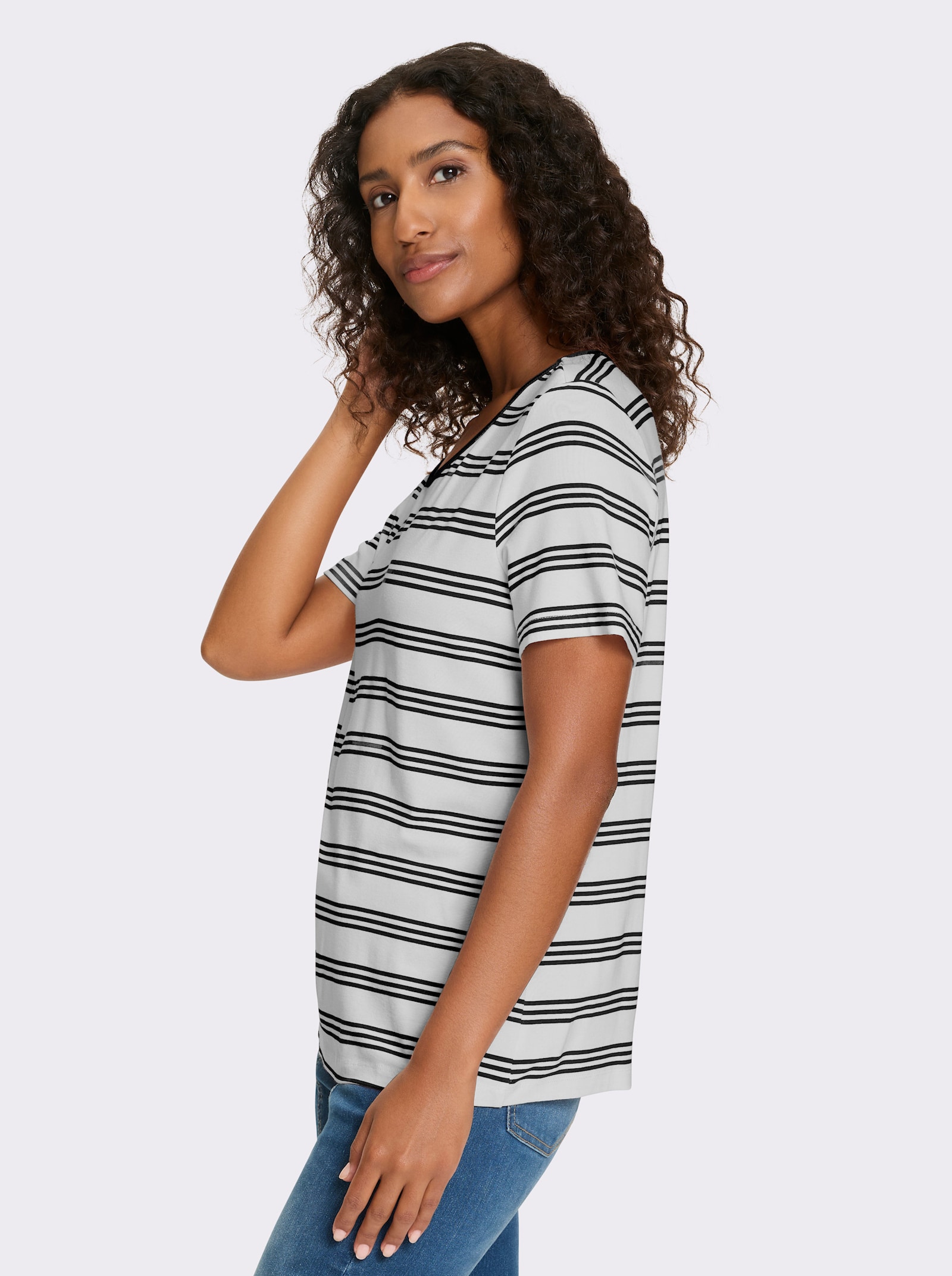 heine Kurzarmshirt im Ringel-Look - schwarz-ecru-gestreift