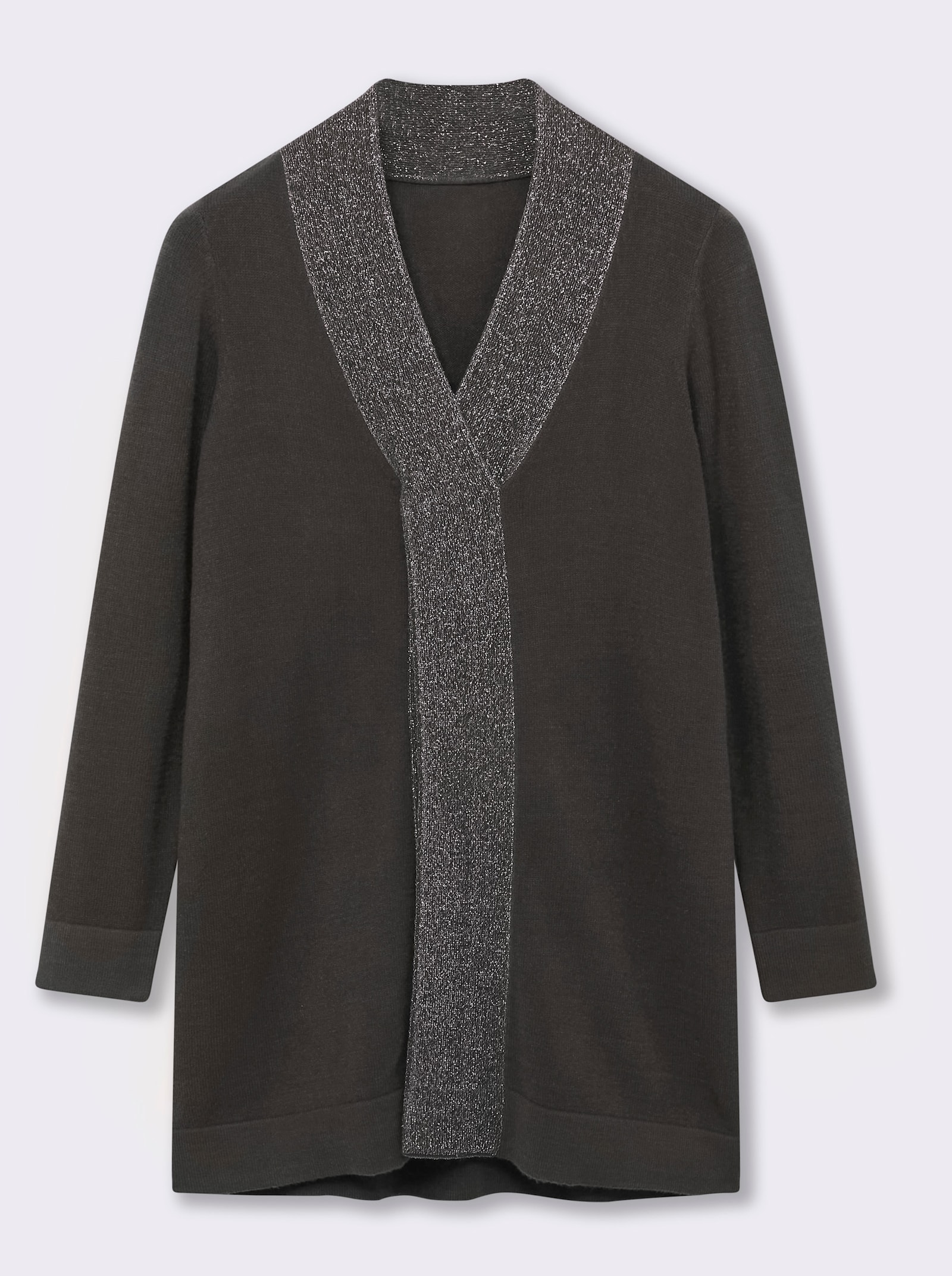 sheego Longpullover mit hohem Schlitz und Glitzerblende - graphit-grau-meliert