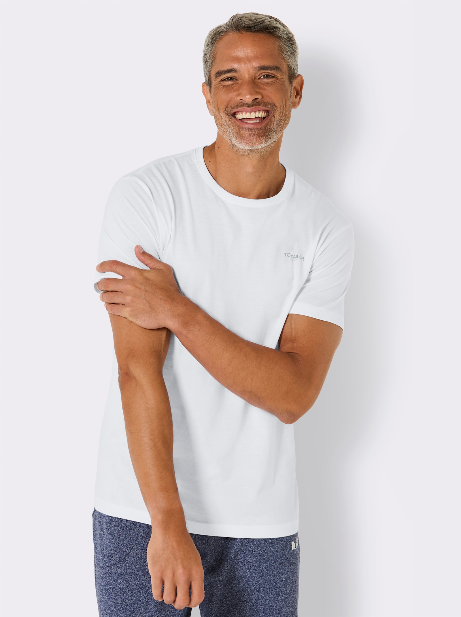 TOM TAILOR Rundhalsshirt mit Logo-Print - schwarz + weiß + anthrazit-meliert