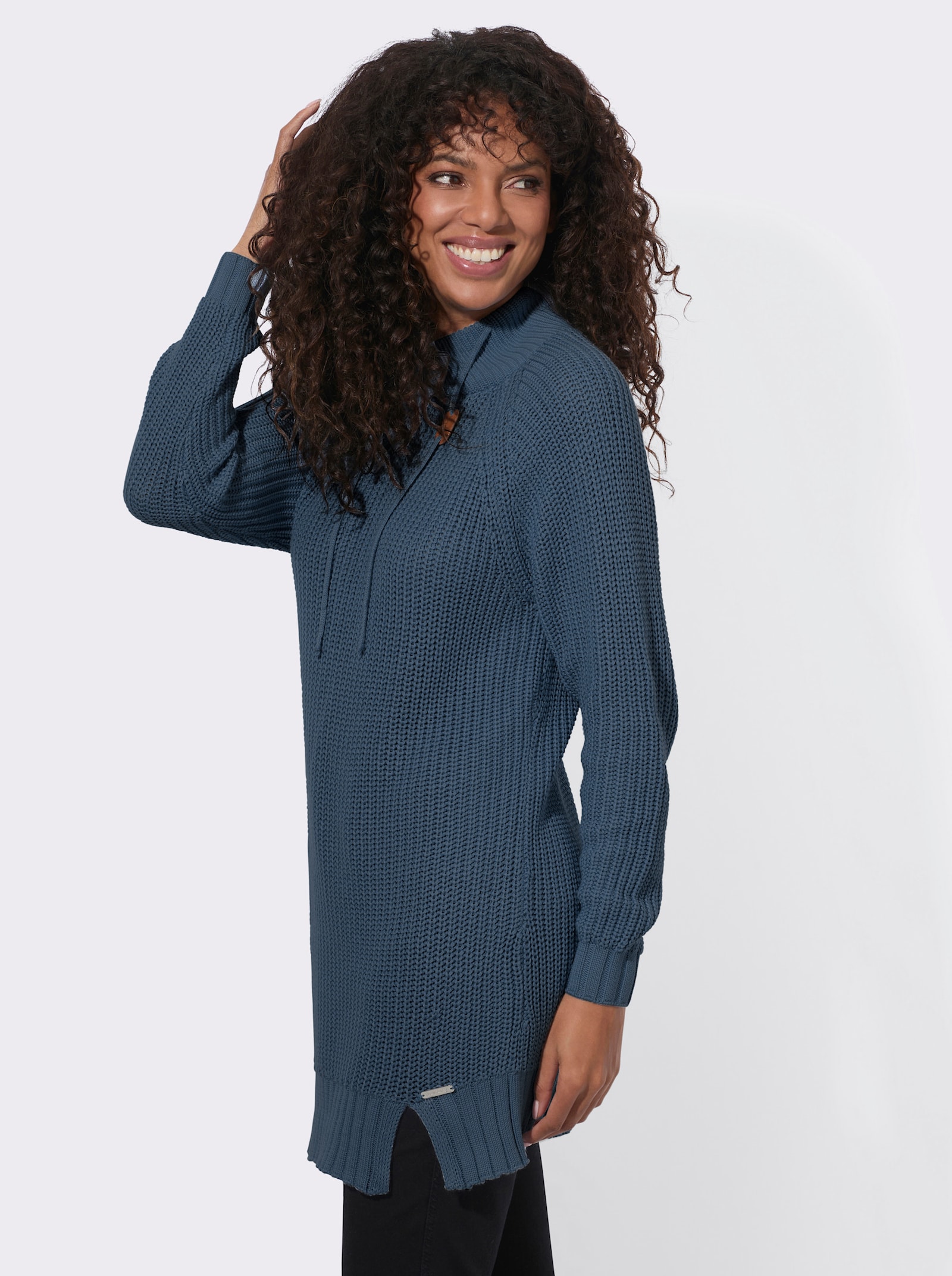 Longpullover mit Rippabschlüssen - rauchblau
