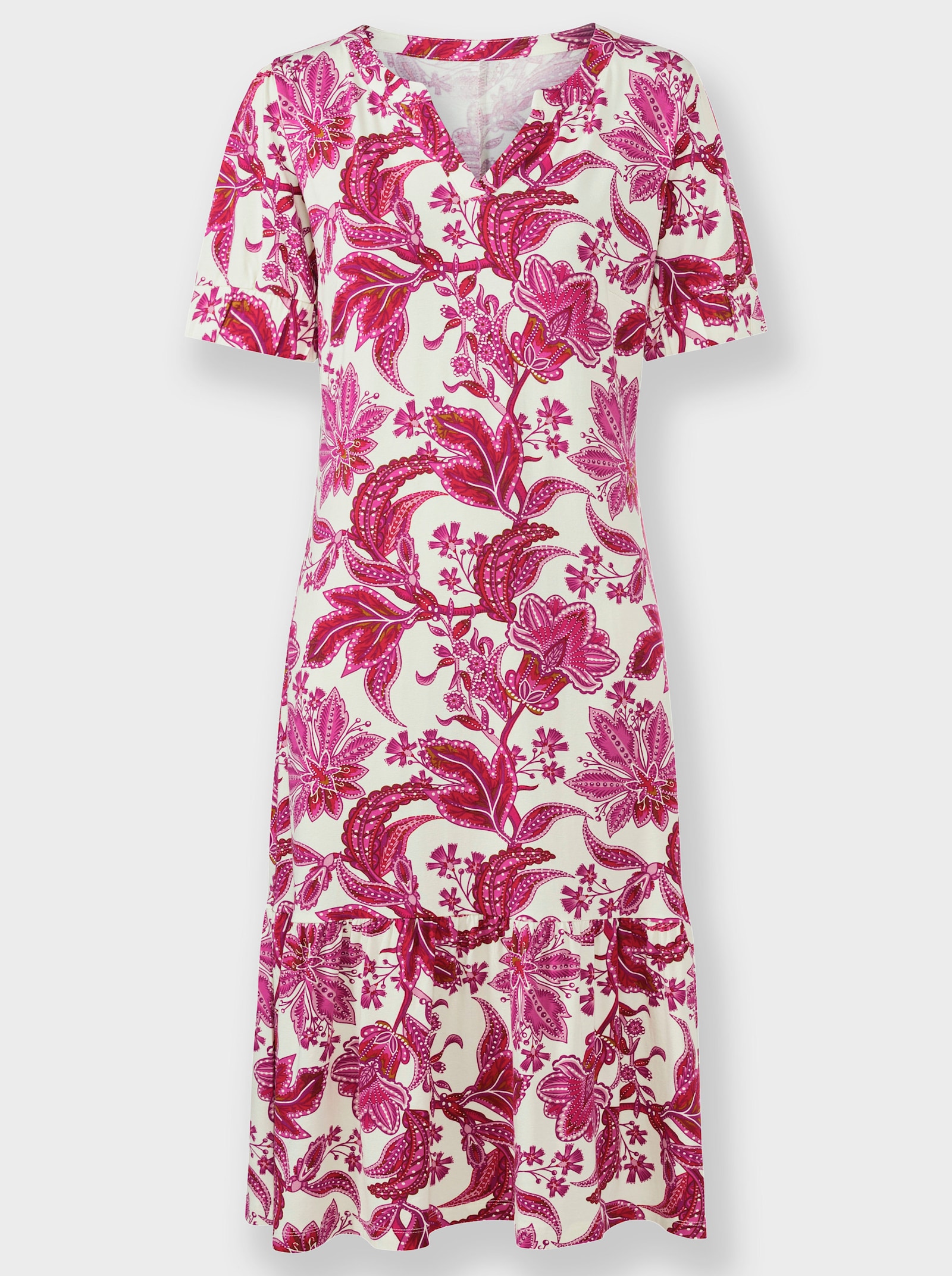 heine Druckkleid mit Puffärmeln - champagner-pink-bedruckt