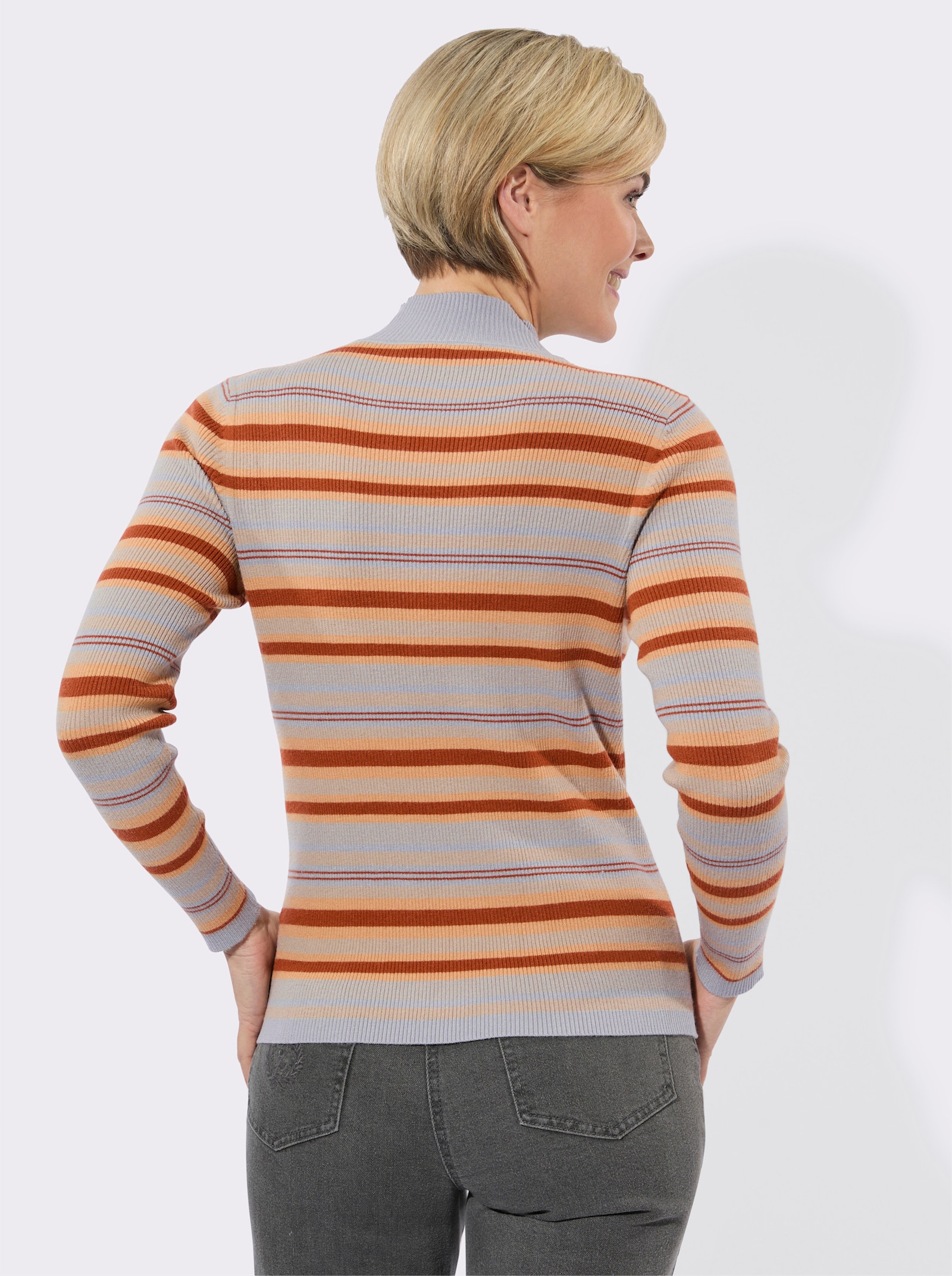 Streifenpullover mit Stehkragen - camel-cognac-geringelt