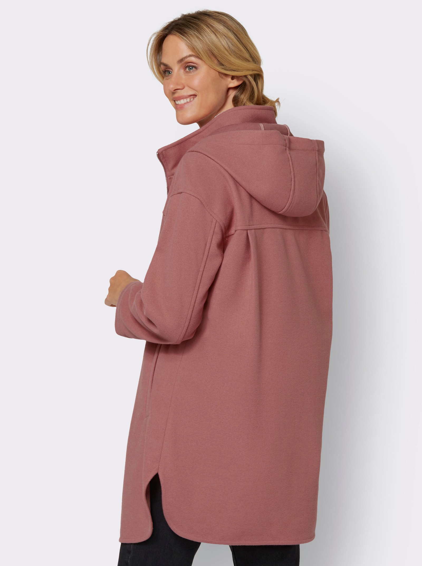 Lang jack met capuchon en zijsplitten - rozenhout