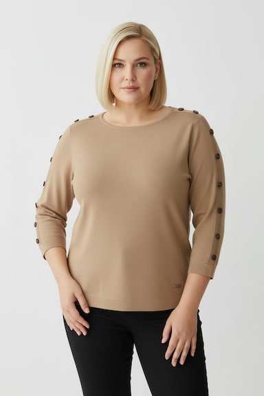 3/4 Arm-Pullover mit Zierknopf-Detail - camel